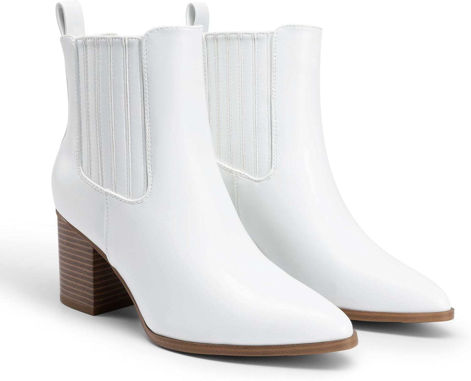 imageDREAM PAIRS Womens Ankle Boots Pointed Toe Chunky Block Heel Ankle Bootie Fall Short Booties ShoesWhite