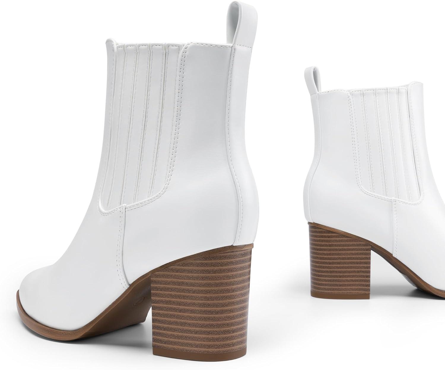 imageDREAM PAIRS Womens Ankle Boots Pointed Toe Chunky Block Heel Ankle Bootie Fall Short Booties ShoesWhite