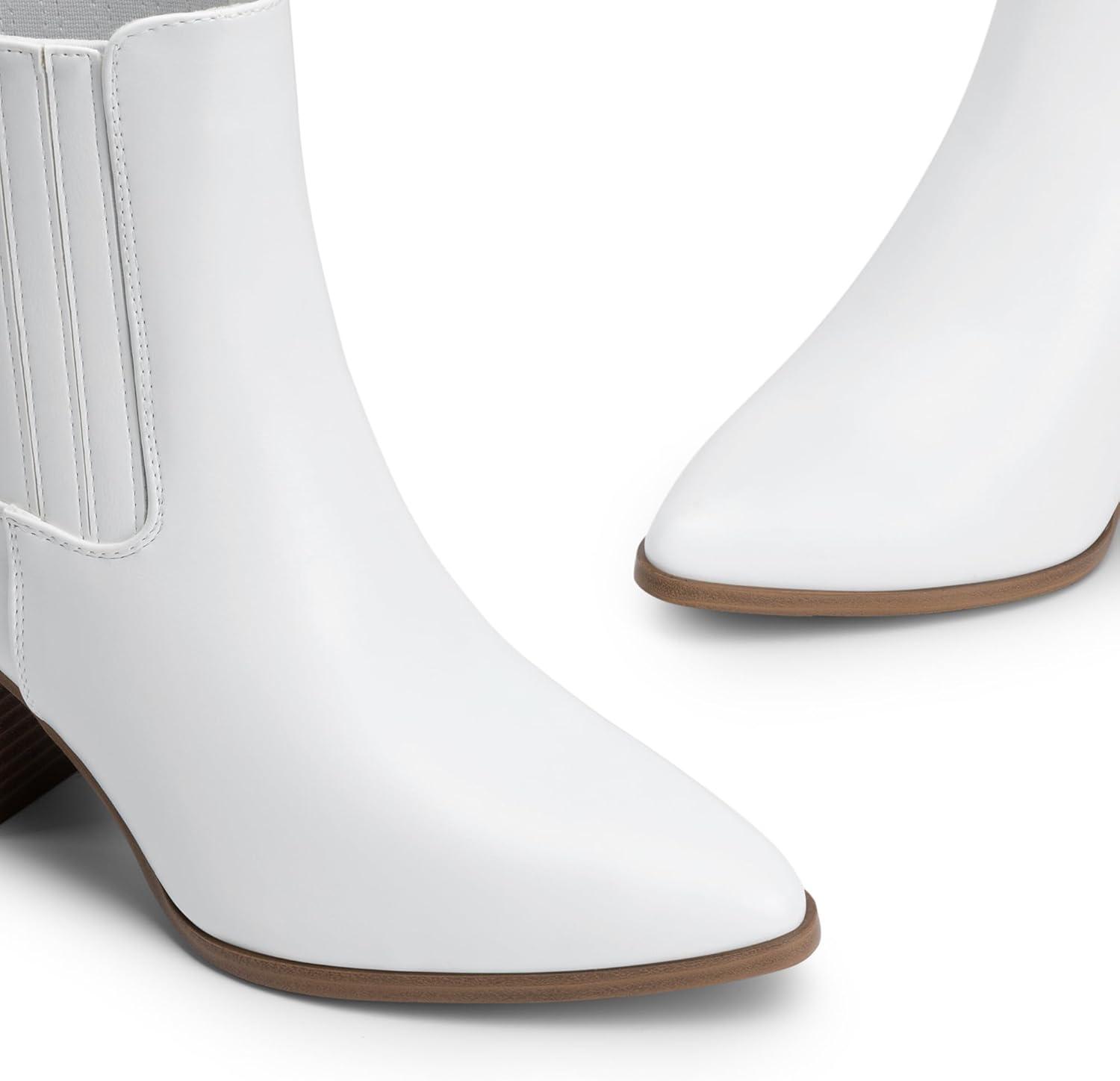 imageDREAM PAIRS Womens Ankle Boots Pointed Toe Chunky Block Heel Ankle Bootie Fall Short Booties ShoesWhite