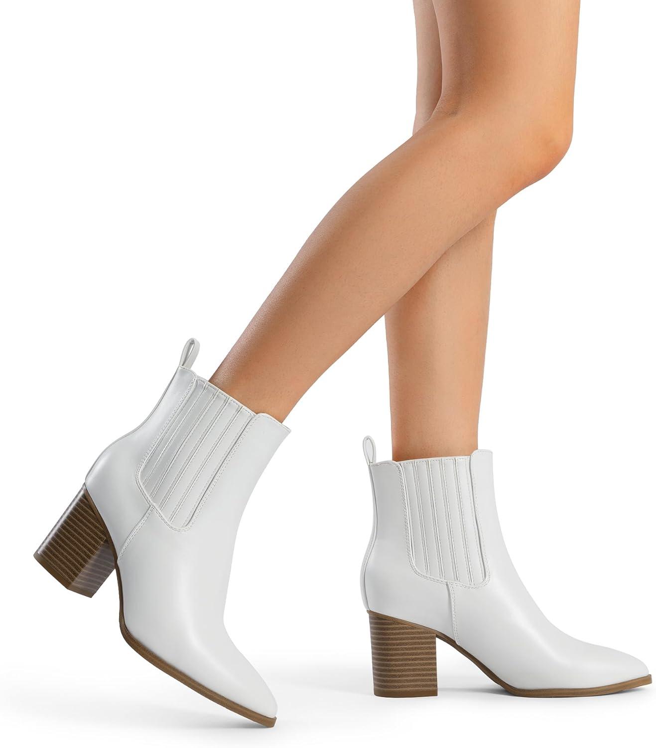 imageDREAM PAIRS Womens Ankle Boots Pointed Toe Chunky Block Heel Ankle Bootie Fall Short Booties ShoesWhite