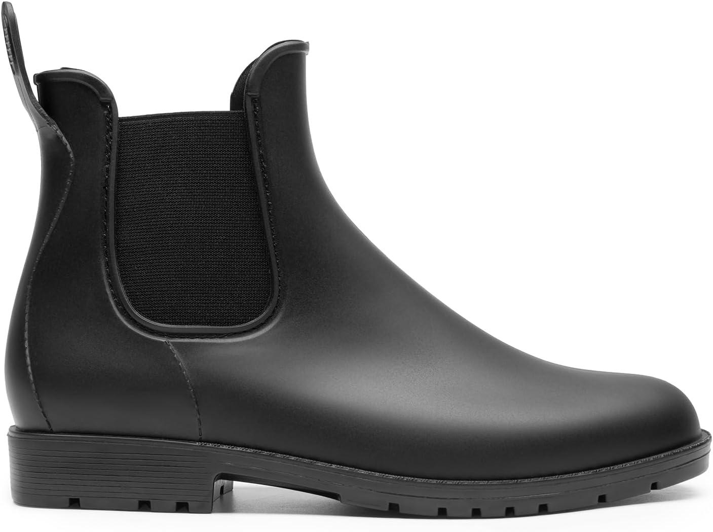 imageDREAM PAIRS Womens Ankle Rain Boots Chelsea Short Boots Waterproof Elastic Slip On Lightweight Comfortable Garden Outdoor ShoesBlack