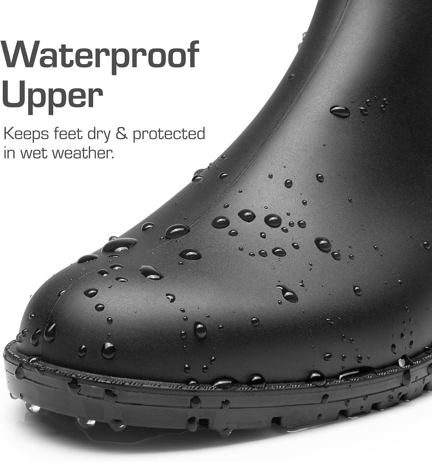 imageDREAM PAIRS Womens Ankle Rain Boots Chelsea Short Boots Waterproof Elastic Slip On Lightweight Comfortable Garden Outdoor ShoesBlackfurry