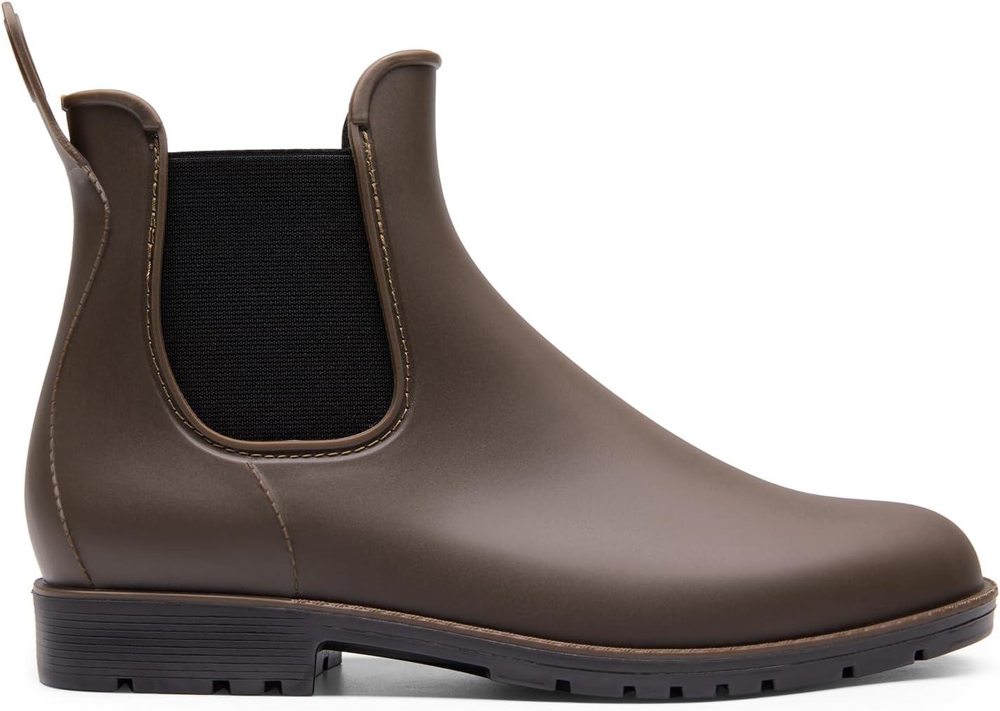 imageDREAM PAIRS Womens Ankle Rain Boots Chelsea Short Boots Waterproof Elastic Slip On Lightweight Comfortable Garden Outdoor ShoesDark Brown