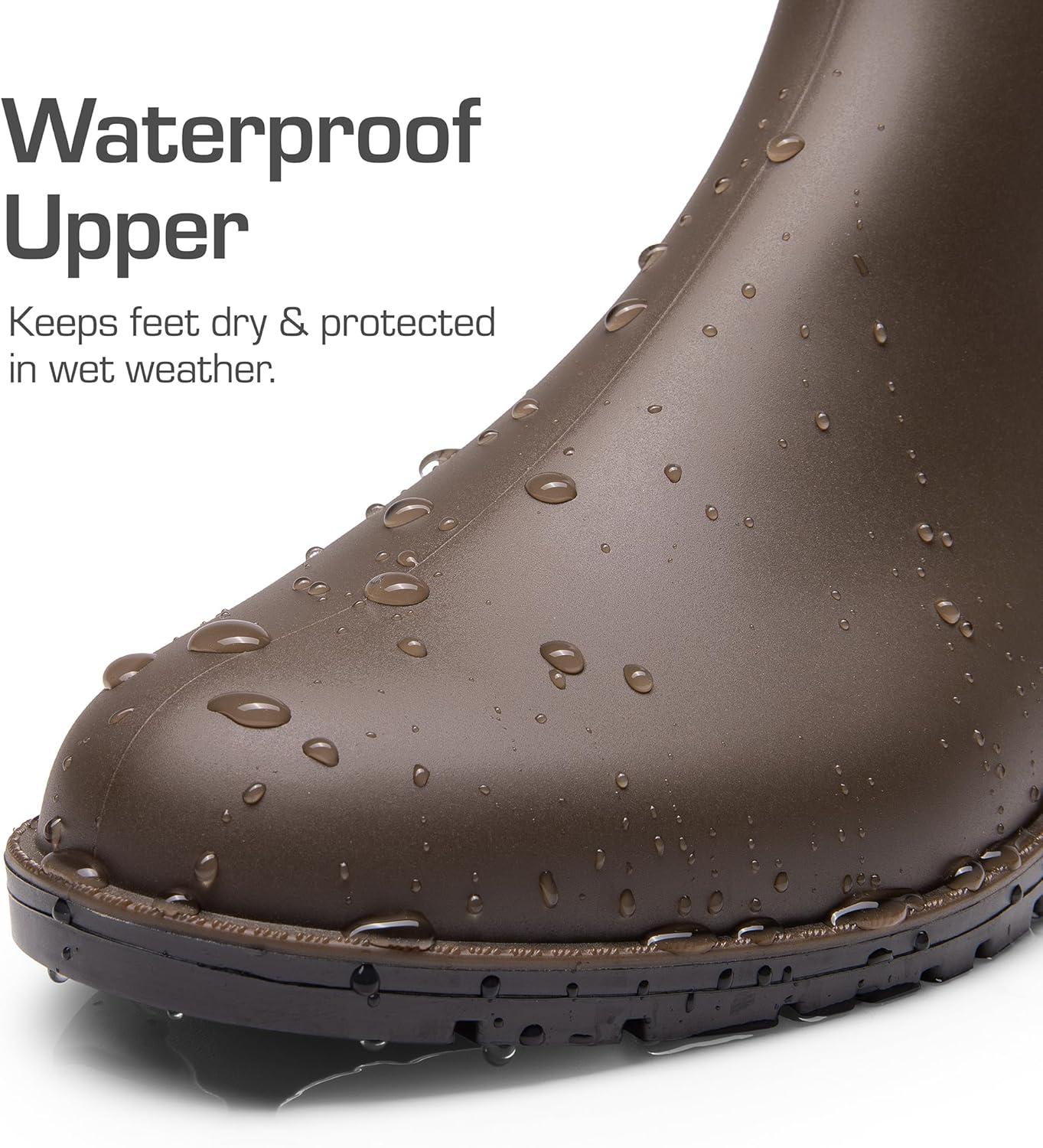 imageDREAM PAIRS Womens Ankle Rain Boots Chelsea Short Boots Waterproof Elastic Slip On Lightweight Comfortable Garden Outdoor ShoesDark Brown