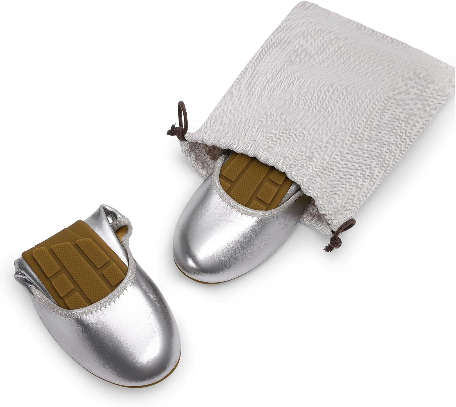 imageDREAM PAIRS Womens Ballet Flats Foldable Round Toe Dressy Comfortable Slip On Dress ShoesSilver