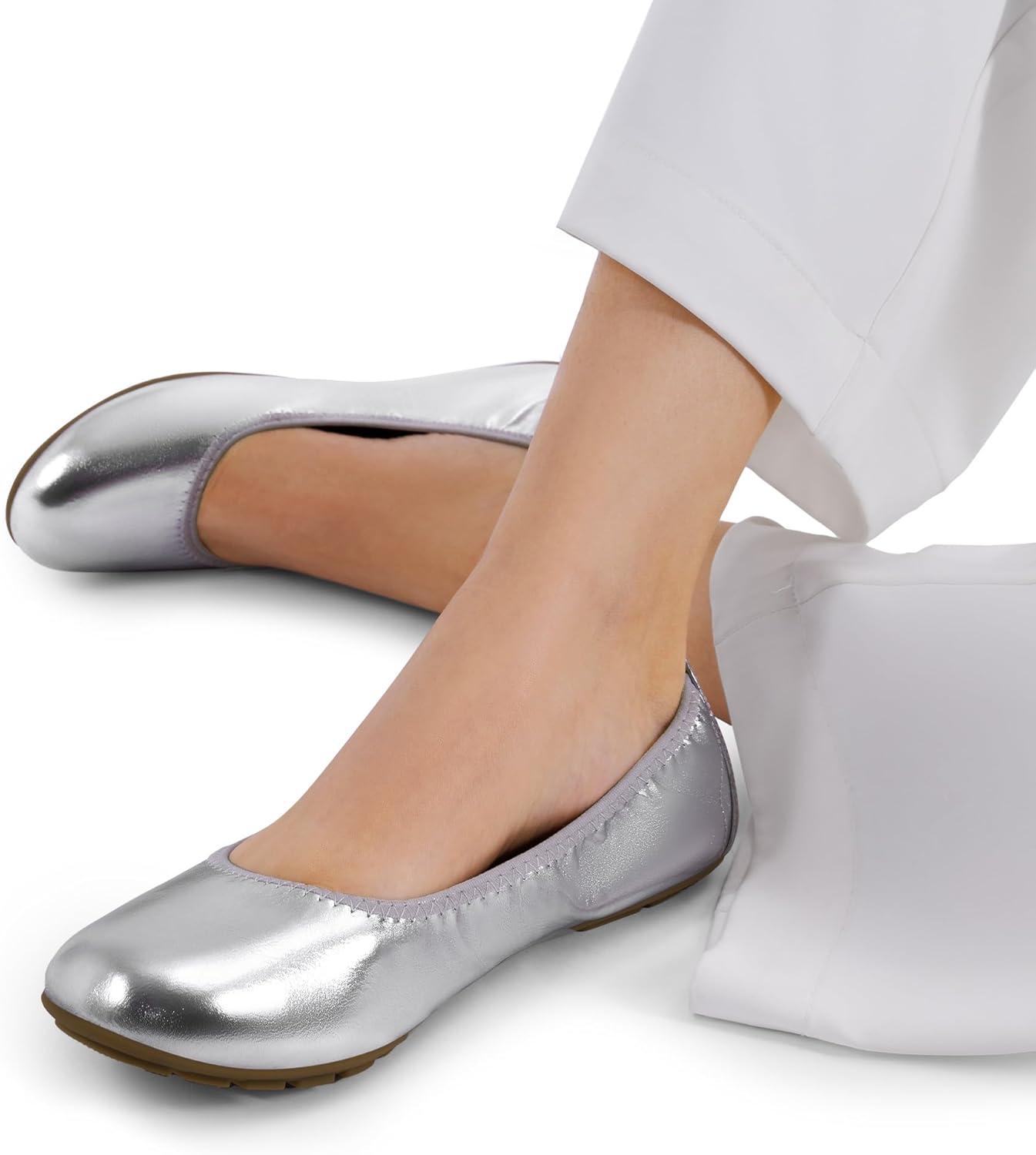 imageDREAM PAIRS Womens Ballet Flats Foldable Round Toe Dressy Comfortable Slip On Dress ShoesSilver