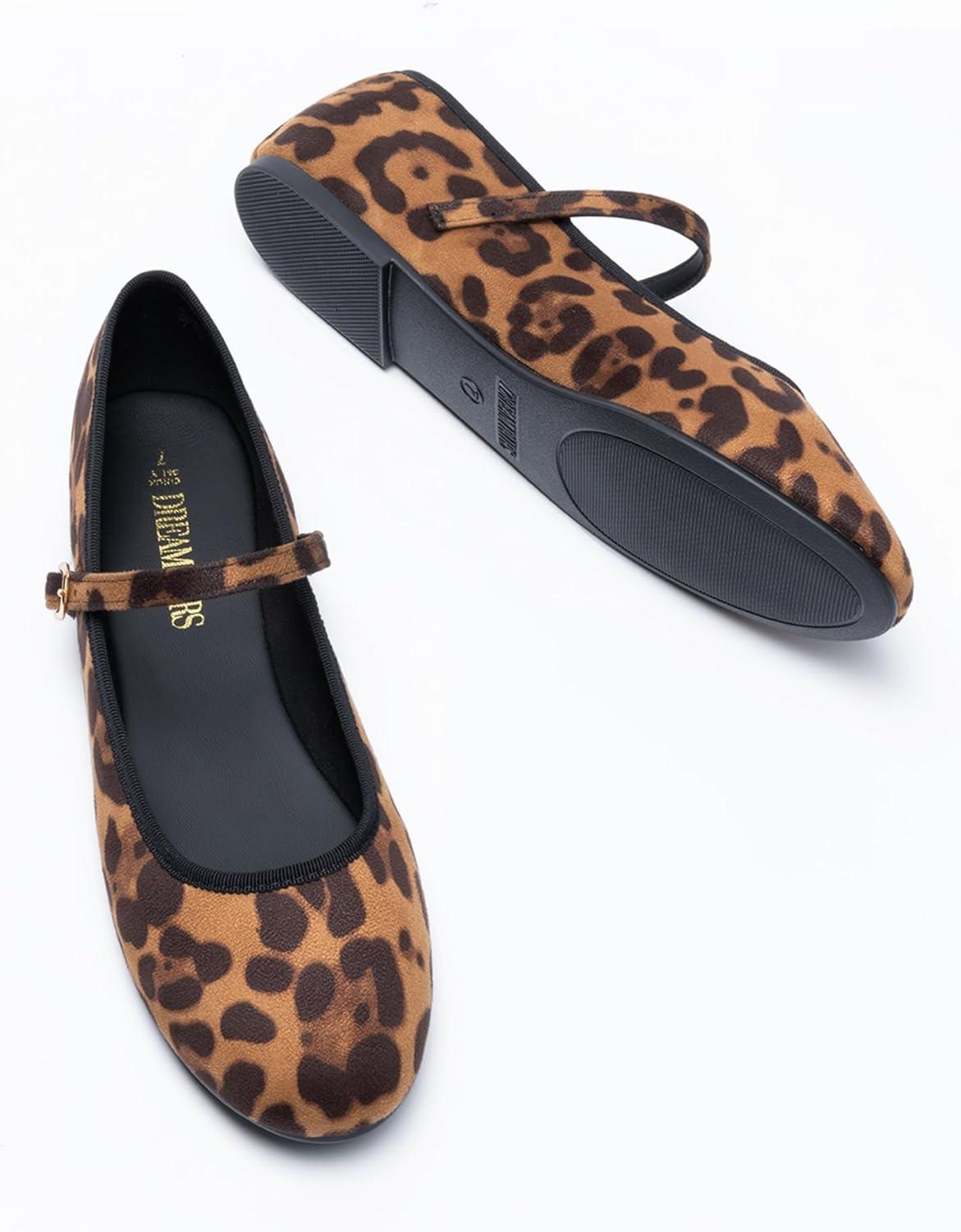 imageDREAM PAIRS Womens Ballet Flats Mary Jane Shoes Round Toe Comfortable Dressy Casual Slipon Work Daily Soft Flat ShoesLeopard