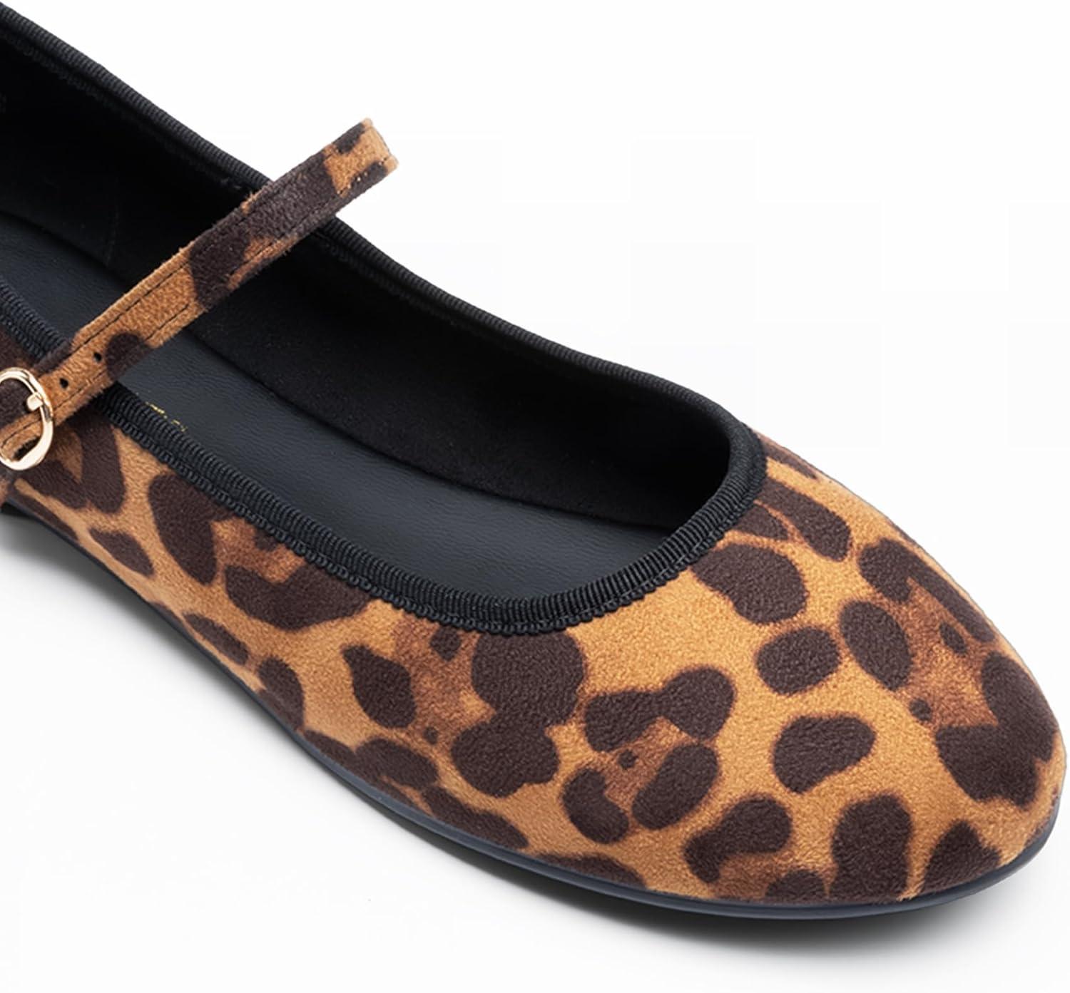 imageDREAM PAIRS Womens Ballet Flats Mary Jane Shoes Round Toe Comfortable Dressy Casual Slipon Work Daily Soft Flat ShoesLeopard