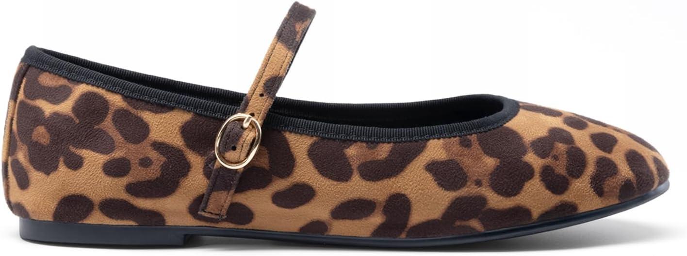 imageDREAM PAIRS Womens Ballet Flats Mary Jane Shoes Round Toe Comfortable Dressy Casual Slipon Work Daily Soft Flat ShoesLeopard