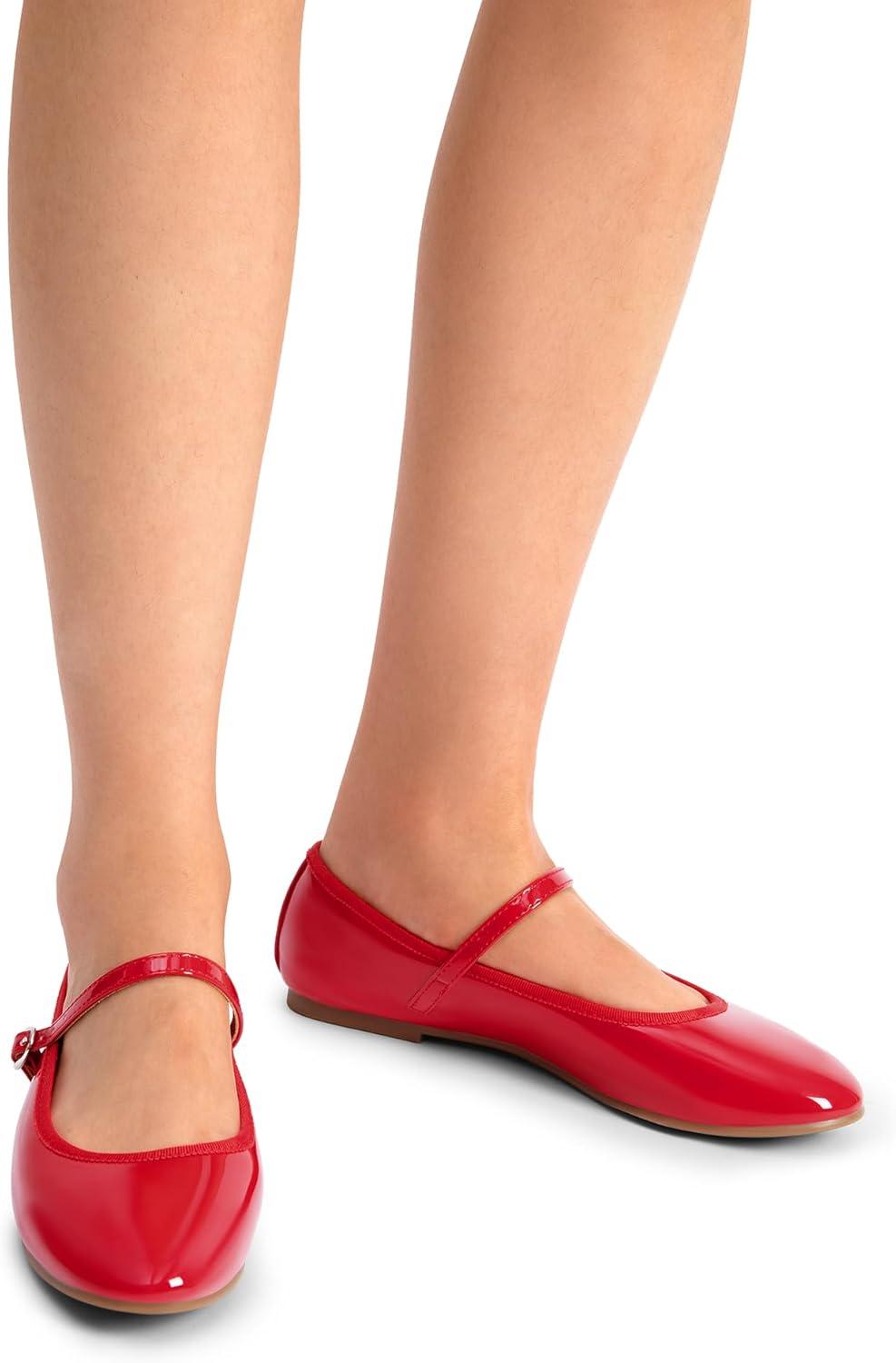 imageDREAM PAIRS Womens Ballet Flats Mary Jane Shoes Round Toe Comfortable Dressy Casual Slipon Work Daily Soft Flat ShoesRedpat