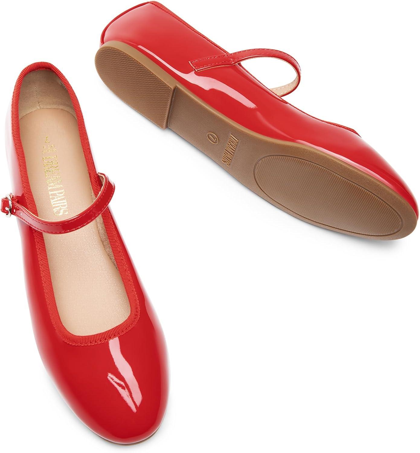 imageDREAM PAIRS Womens Ballet Flats Mary Jane Shoes Round Toe Comfortable Dressy Casual Slipon Work Daily Soft Flat ShoesRedpat