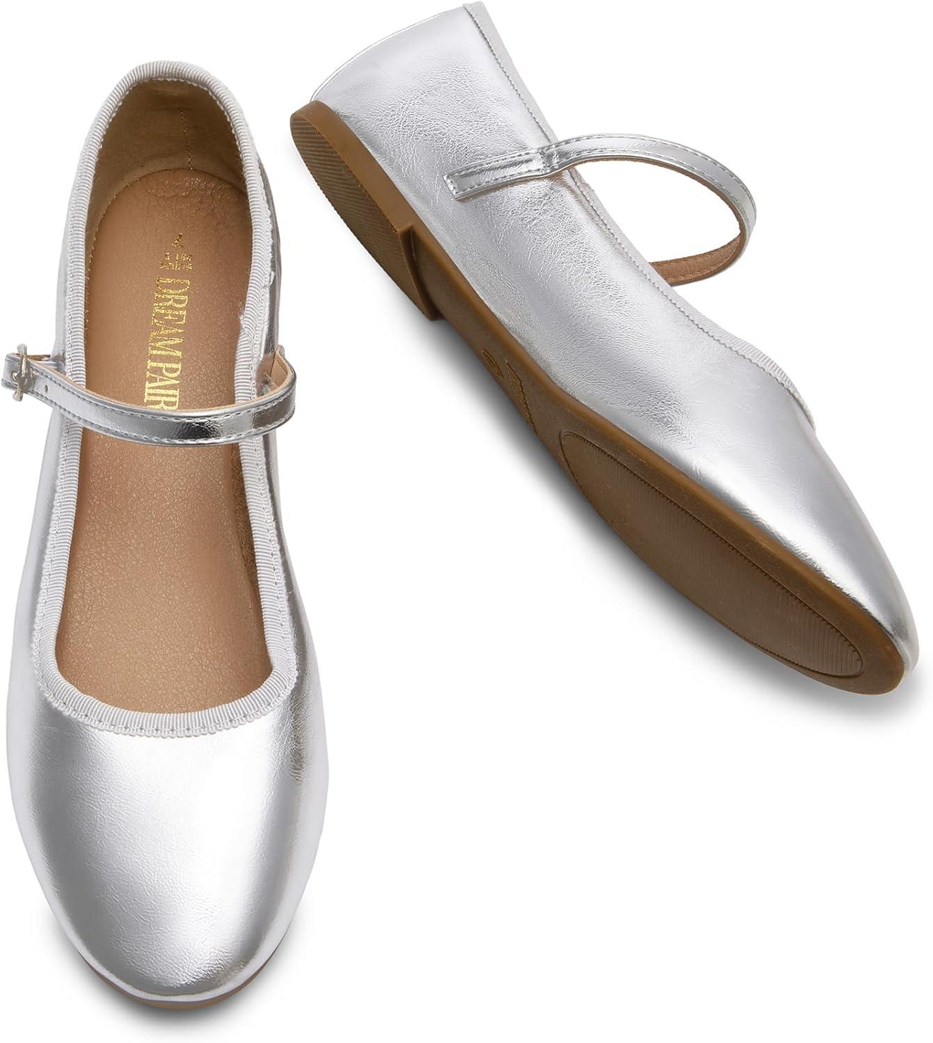 imageDREAM PAIRS Womens Ballet Flats Mary Jane Shoes Round Toe Comfortable Dressy Casual Slipon Work Daily Soft Flat ShoesSilverpu