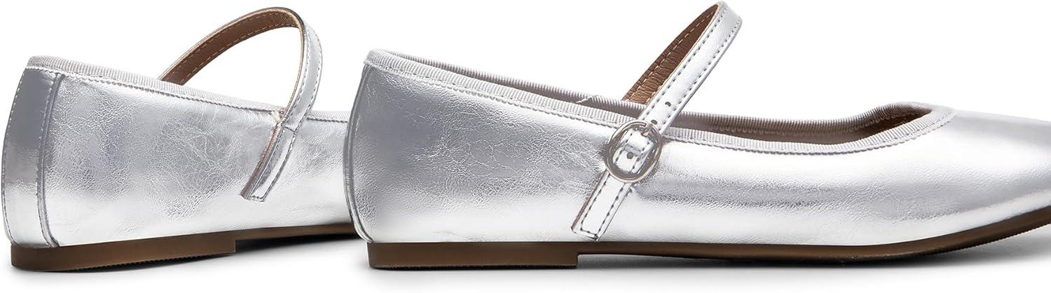 imageDREAM PAIRS Womens Ballet Flats Mary Jane Shoes Round Toe Comfortable Dressy Casual Slipon Work Daily Soft Flat ShoesSilverpu