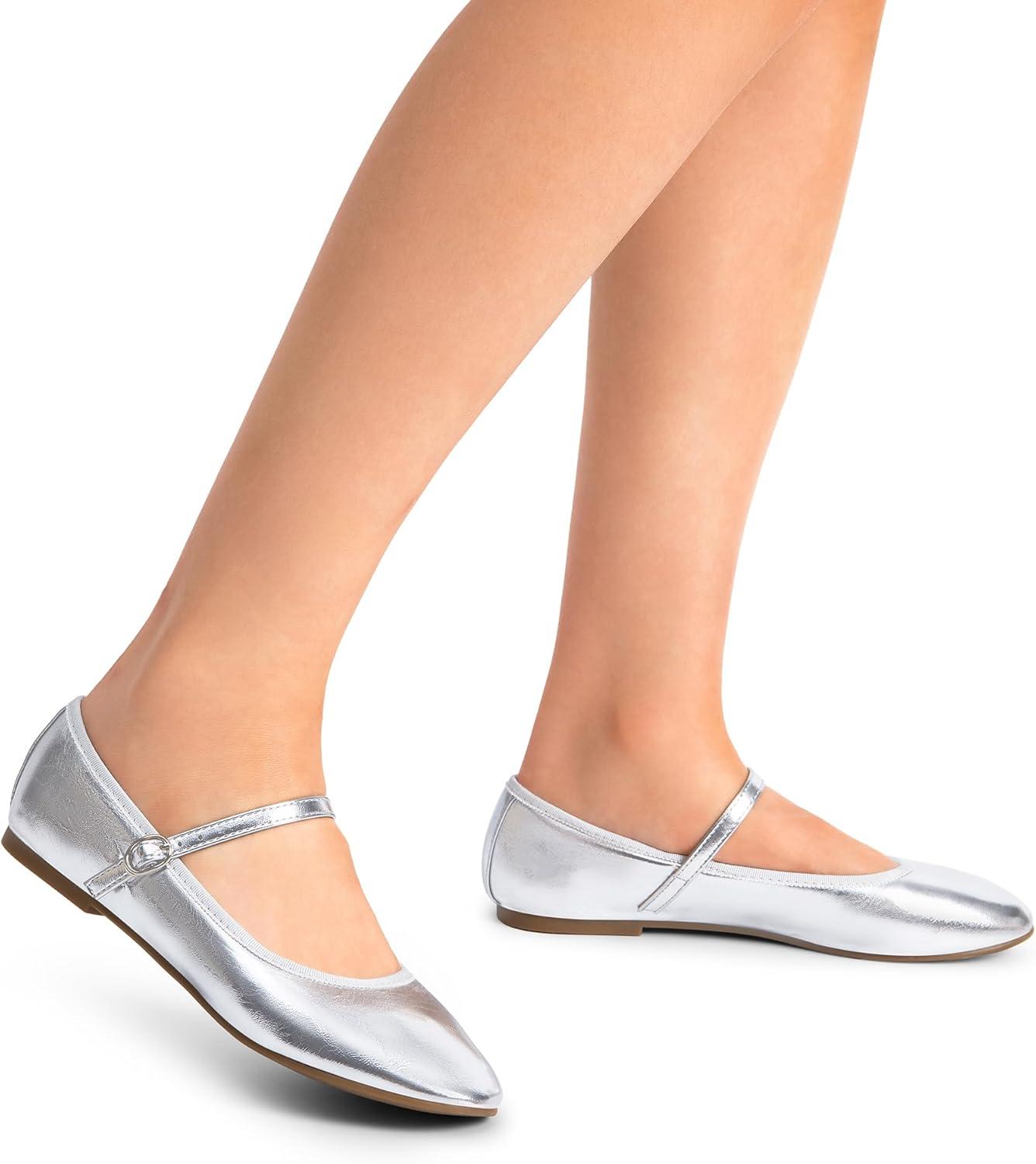 imageDREAM PAIRS Womens Ballet Flats Mary Jane Shoes Round Toe Comfortable Dressy Casual Slipon Work Daily Soft Flat ShoesSilverpu