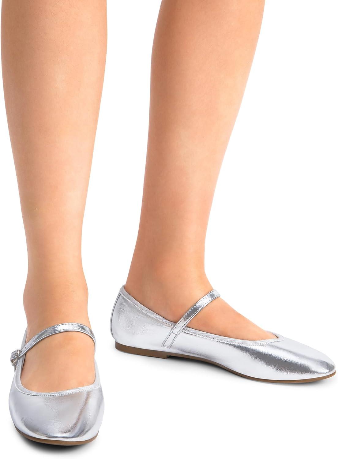 imageDREAM PAIRS Womens Ballet Flats Mary Jane Shoes Round Toe Comfortable Dressy Casual Slipon Work Daily Soft Flat ShoesSilverpu