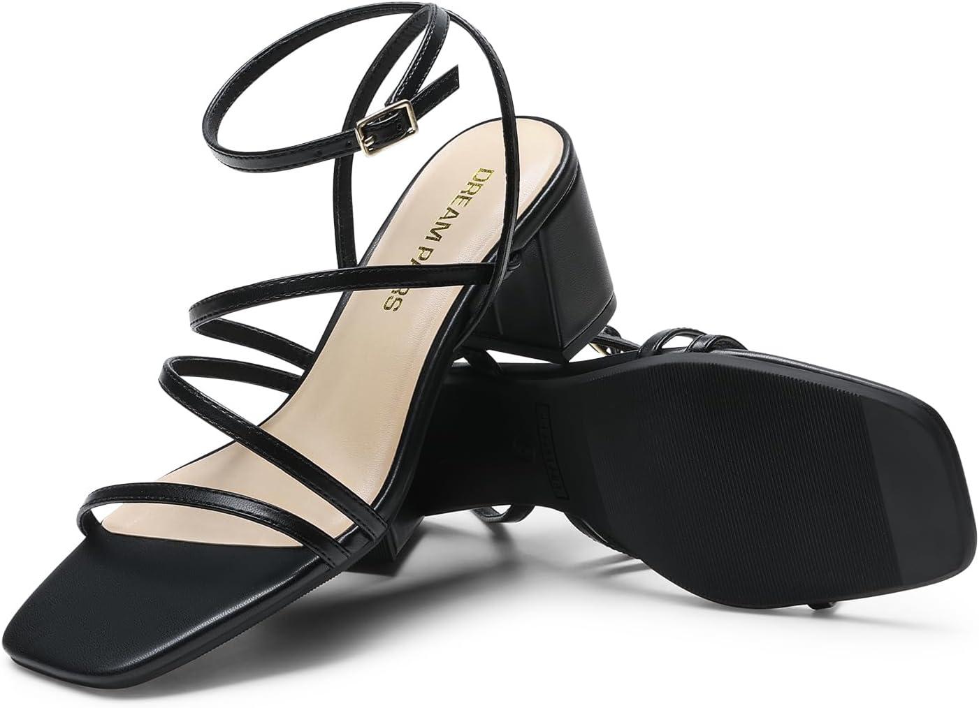 imageDREAM PAIRS Womens Block Heels 2 inch Strappy Square Toe Dressy Chunky Low Heeled Sandals for Party Wedding EveningBlackpu