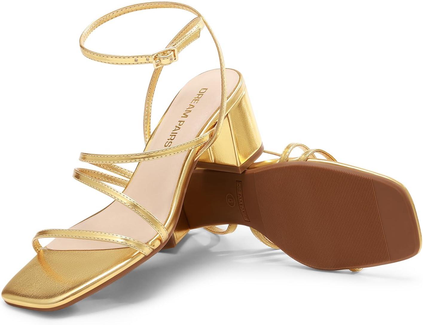 imageDREAM PAIRS Womens Block Heels 2 inch Strappy Square Toe Dressy Chunky Low Heeled Sandals for Party Wedding EveningGoldmetallic