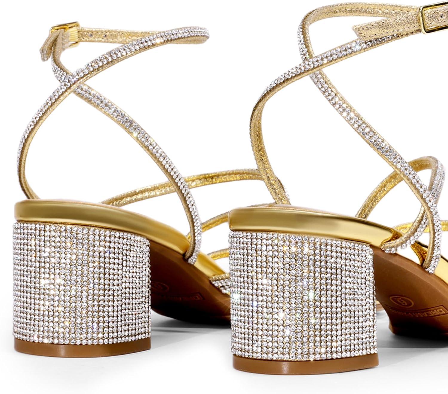 imageDREAM PAIRS Womens Block Heels 2 inch Strappy Square Toe Dressy Chunky Low Heeled Sandals for Party Wedding EveningGoldrhinestone
