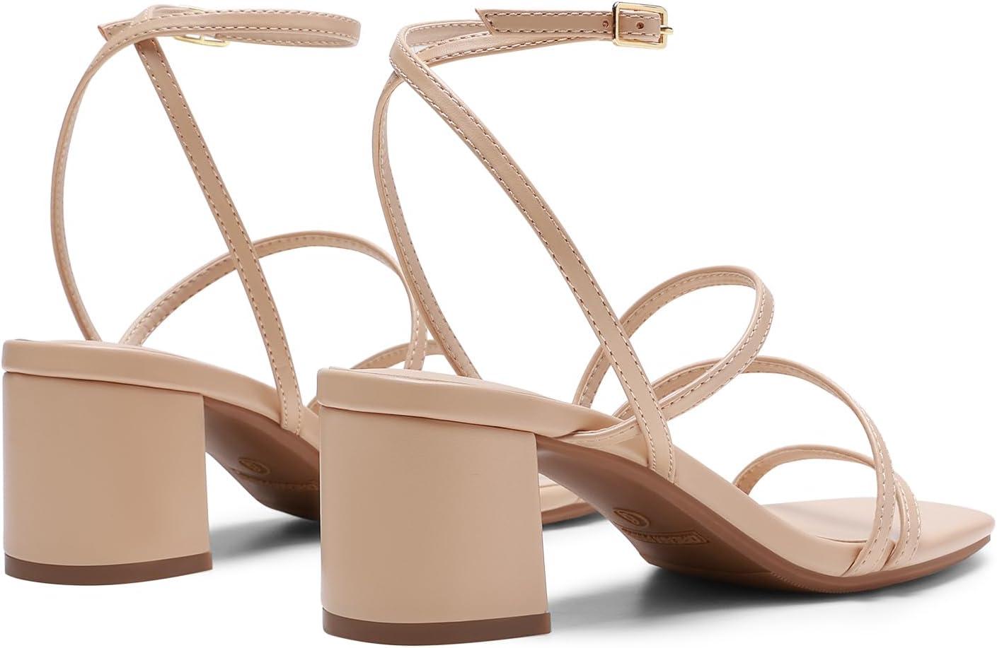 imageDREAM PAIRS Womens Block Heels 2 inch Strappy Square Toe Dressy Chunky Low Heeled Sandals for Party Wedding EveningNudepu