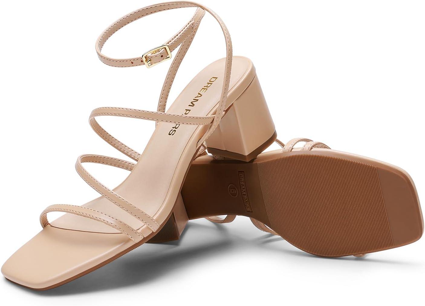 imageDREAM PAIRS Womens Block Heels 2 inch Strappy Square Toe Dressy Chunky Low Heeled Sandals for Party Wedding EveningNudepu