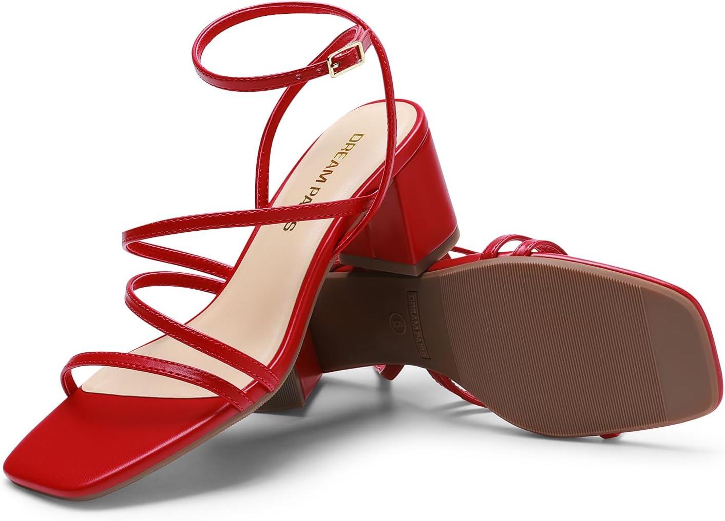 imageDREAM PAIRS Womens Block Heels 2 inch Strappy Square Toe Dressy Chunky Low Heeled Sandals for Party Wedding EveningRedpu