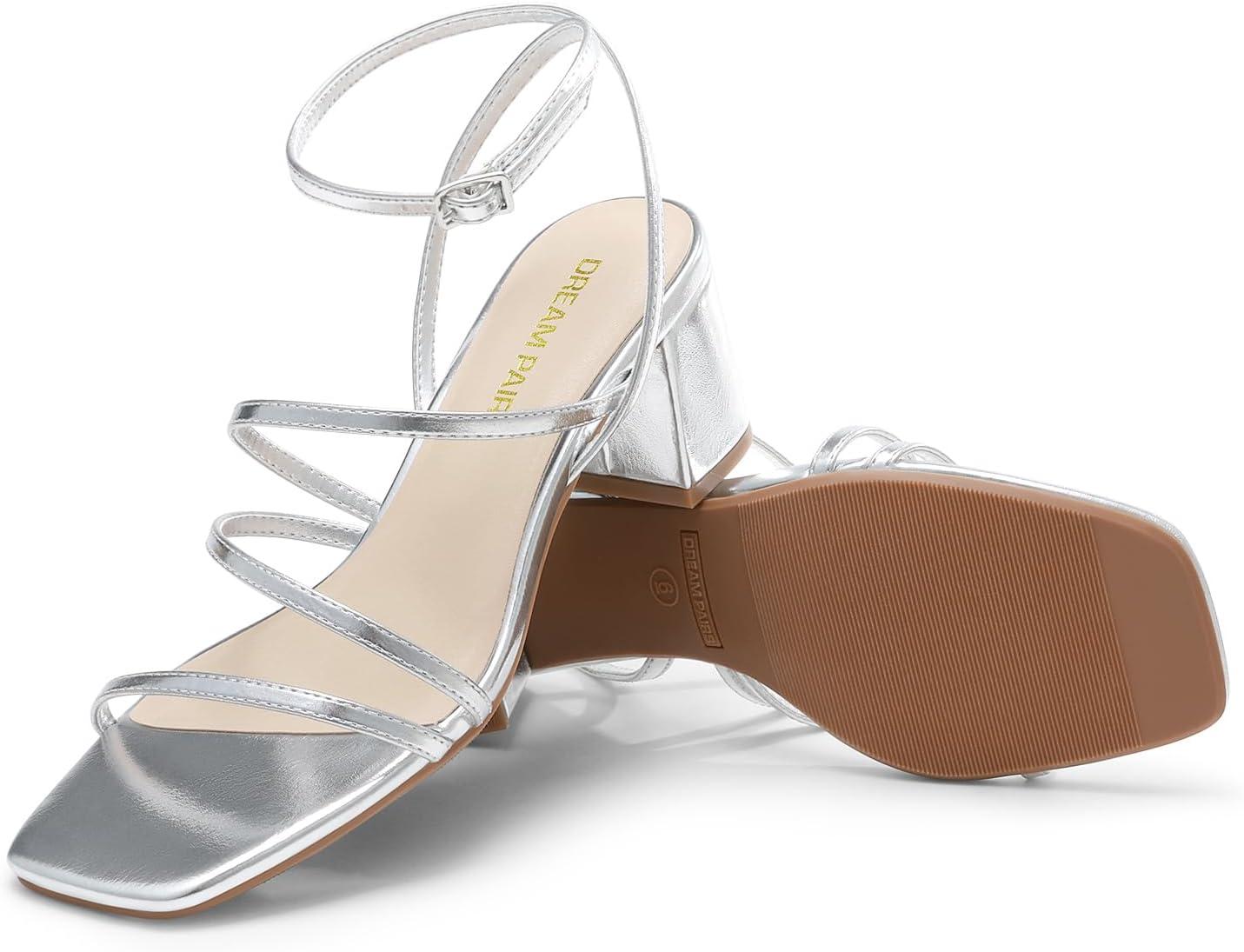 imageDREAM PAIRS Womens Block Heels 2 inch Strappy Square Toe Dressy Chunky Low Heeled Sandals for Party Wedding EveningSilvermetallic