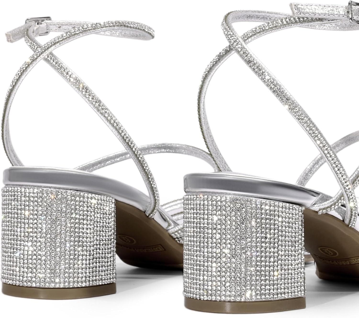 imageDREAM PAIRS Womens Block Heels 2 inch Strappy Square Toe Dressy Chunky Low Heeled Sandals for Party Wedding EveningSilverrhinestone