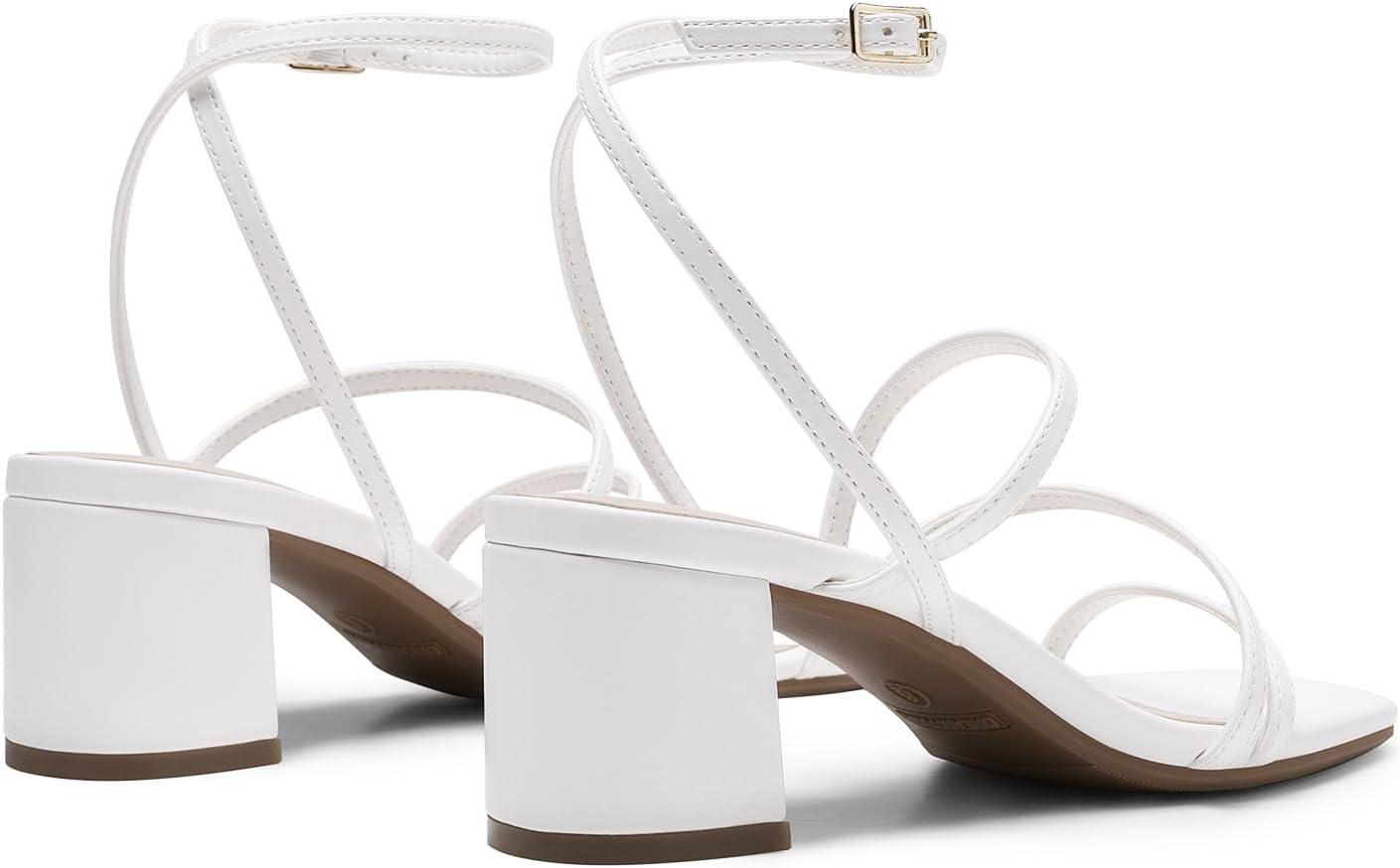 imageDREAM PAIRS Womens Block Heels 2 inch Strappy Square Toe Dressy Chunky Low Heeled Sandals for Party Wedding EveningWhitepu