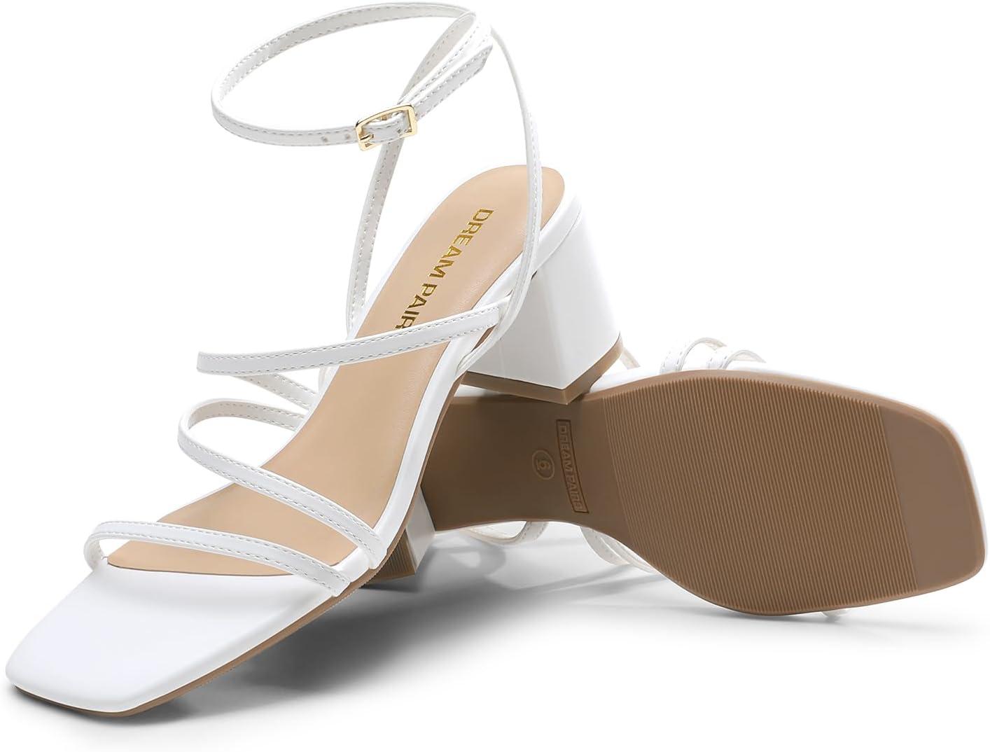 imageDREAM PAIRS Womens Block Heels 2 inch Strappy Square Toe Dressy Chunky Low Heeled Sandals for Party Wedding EveningWhitepu