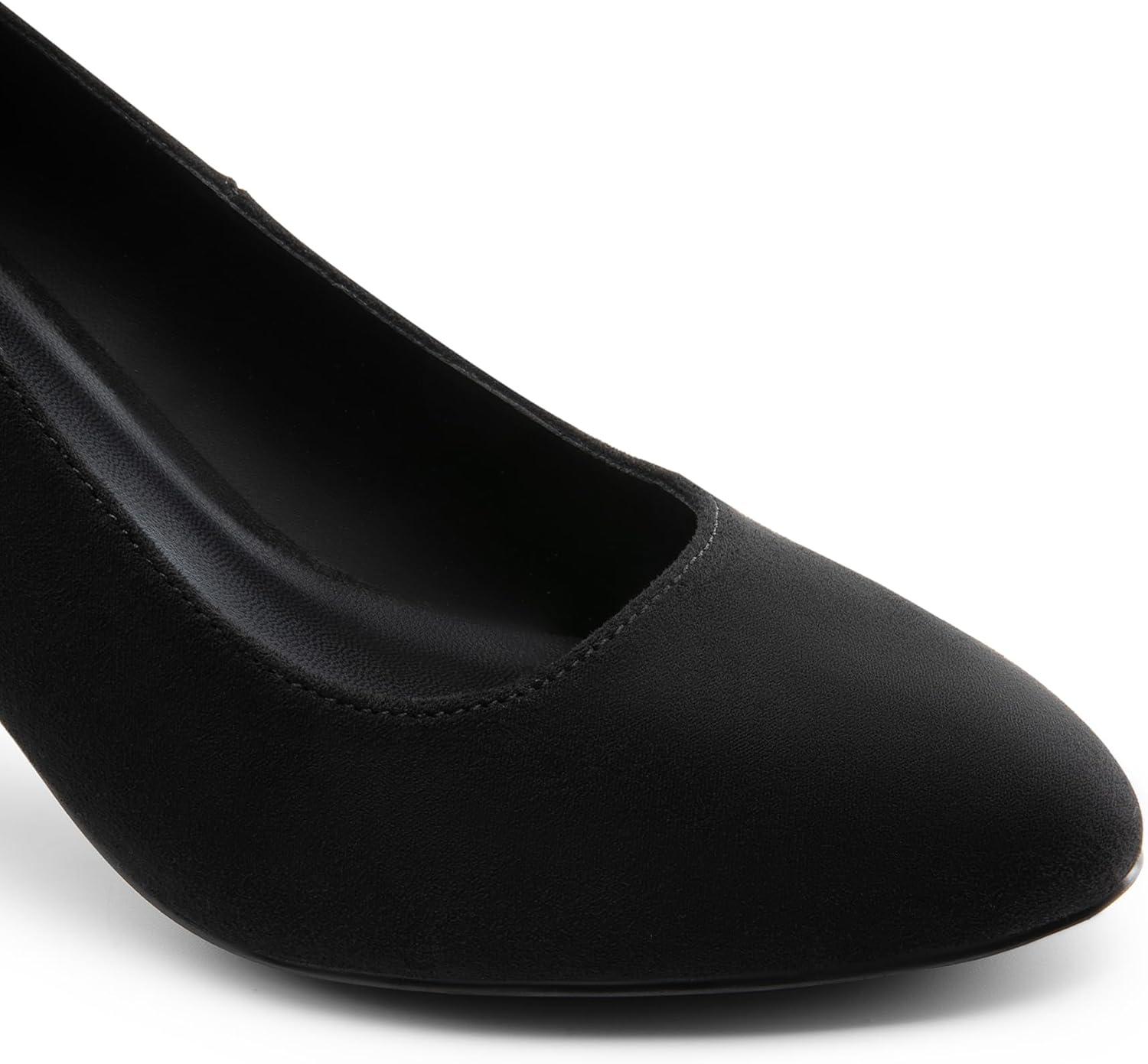 imageDREAM PAIRS Womens Block Heels Closed Toe High Chunky Rounded Toe Pumps Comfortable Slip On Work ShoesBlacksuede