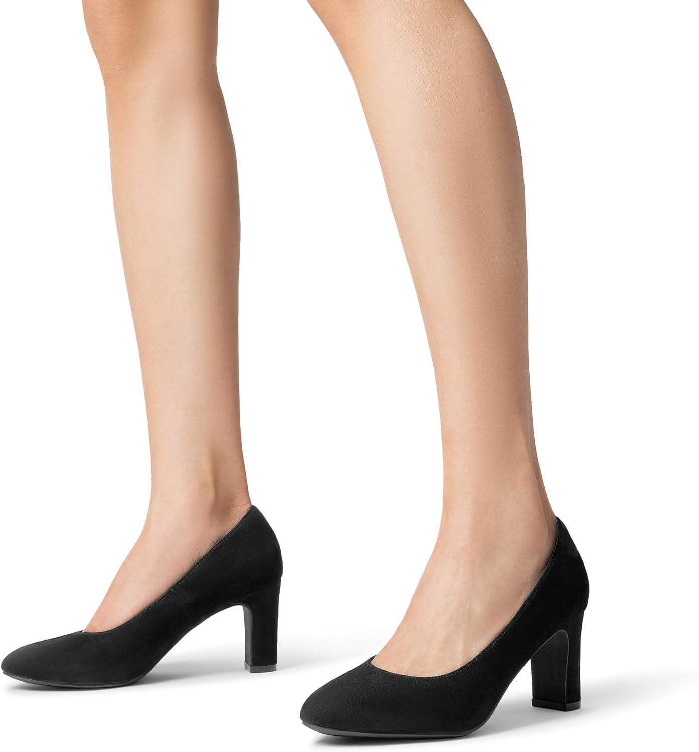 imageDREAM PAIRS Womens Block Heels Closed Toe High Chunky Rounded Toe Pumps Comfortable Slip On Work ShoesBlacksuede