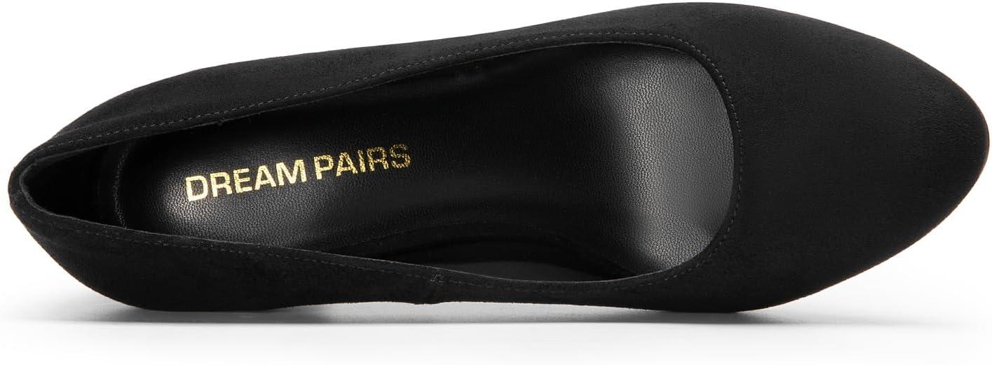 imageDREAM PAIRS Womens Block Heels Closed Toe High Chunky Rounded Toe Pumps Comfortable Slip On Work ShoesBlacksuede