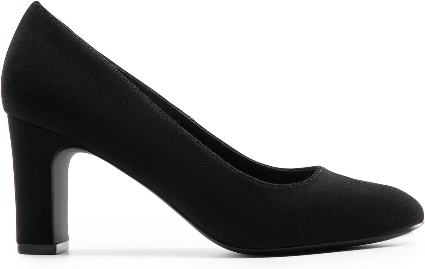 imageDREAM PAIRS Womens Block Heels Closed Toe High Chunky Rounded Toe Pumps Comfortable Slip On Work ShoesBlacksuede