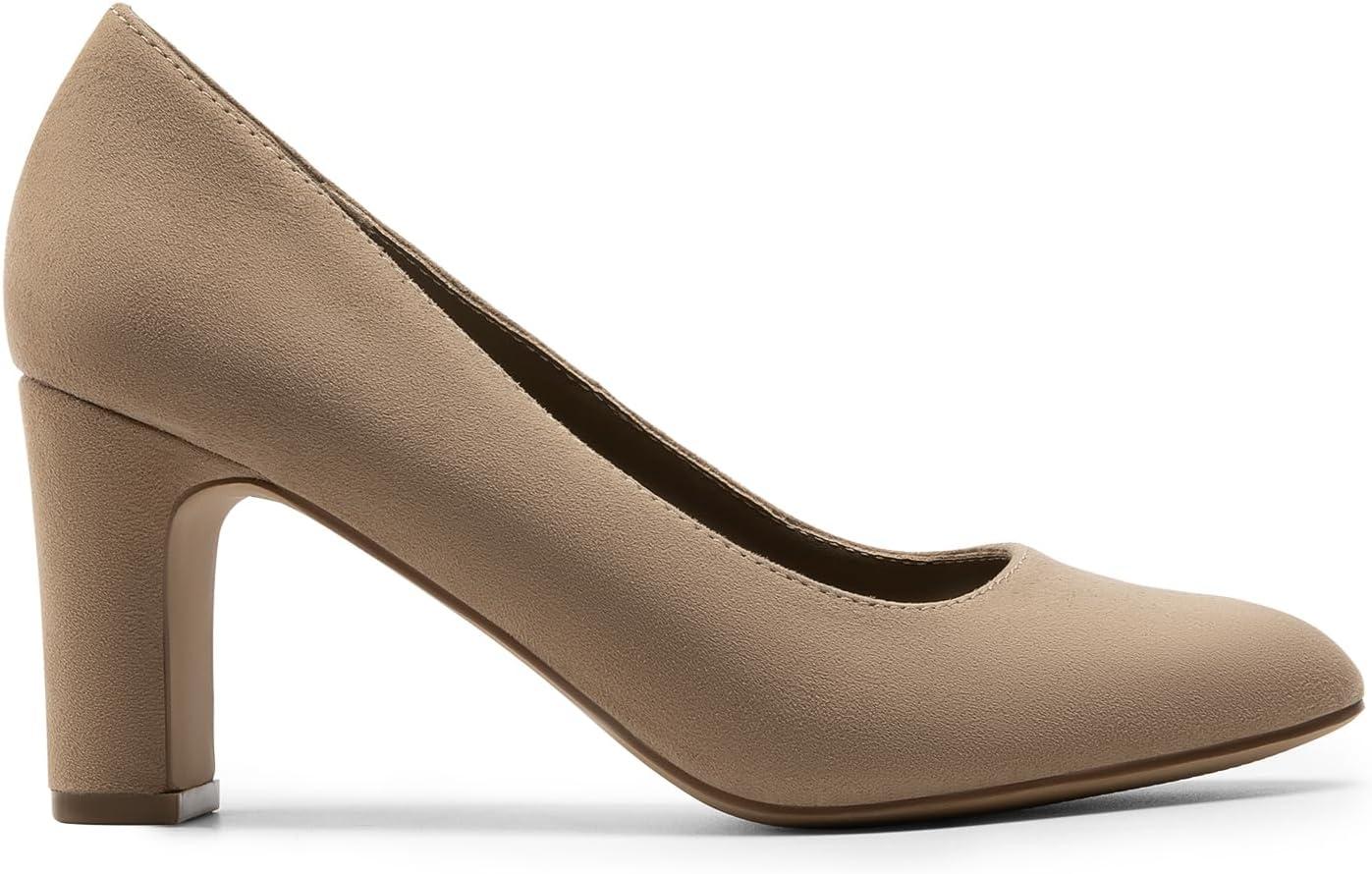 imageDREAM PAIRS Womens Block Heels Closed Toe High Chunky Rounded Toe Pumps Comfortable Slip On Work ShoesKhaki