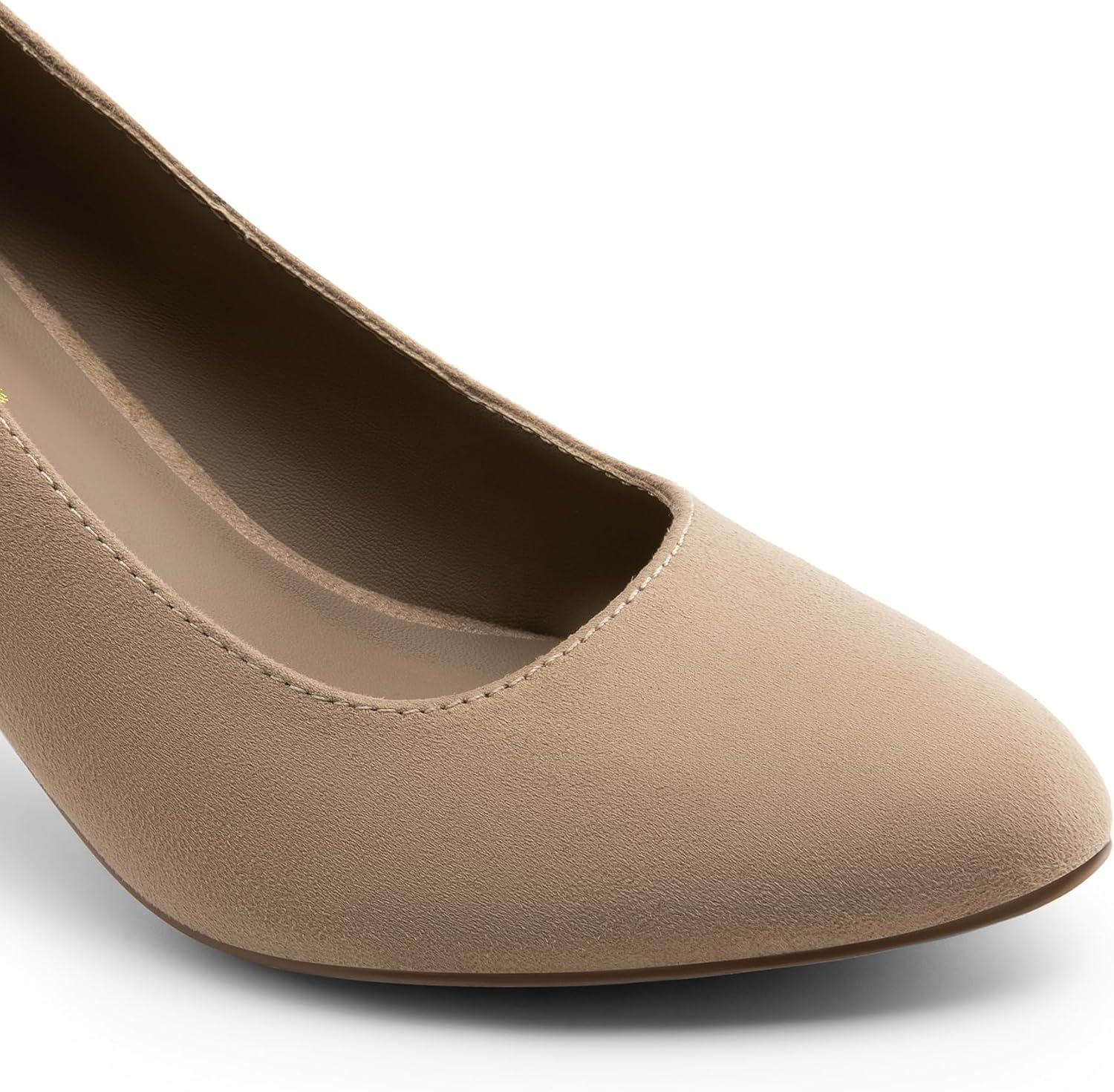 imageDREAM PAIRS Womens Block Heels Closed Toe High Chunky Rounded Toe Pumps Comfortable Slip On Work ShoesKhaki