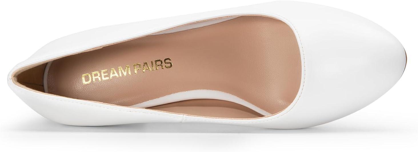 imageDREAM PAIRS Womens Block Heels Closed Toe High Chunky Rounded Toe Pumps Comfortable Slip On Work ShoesWhite
