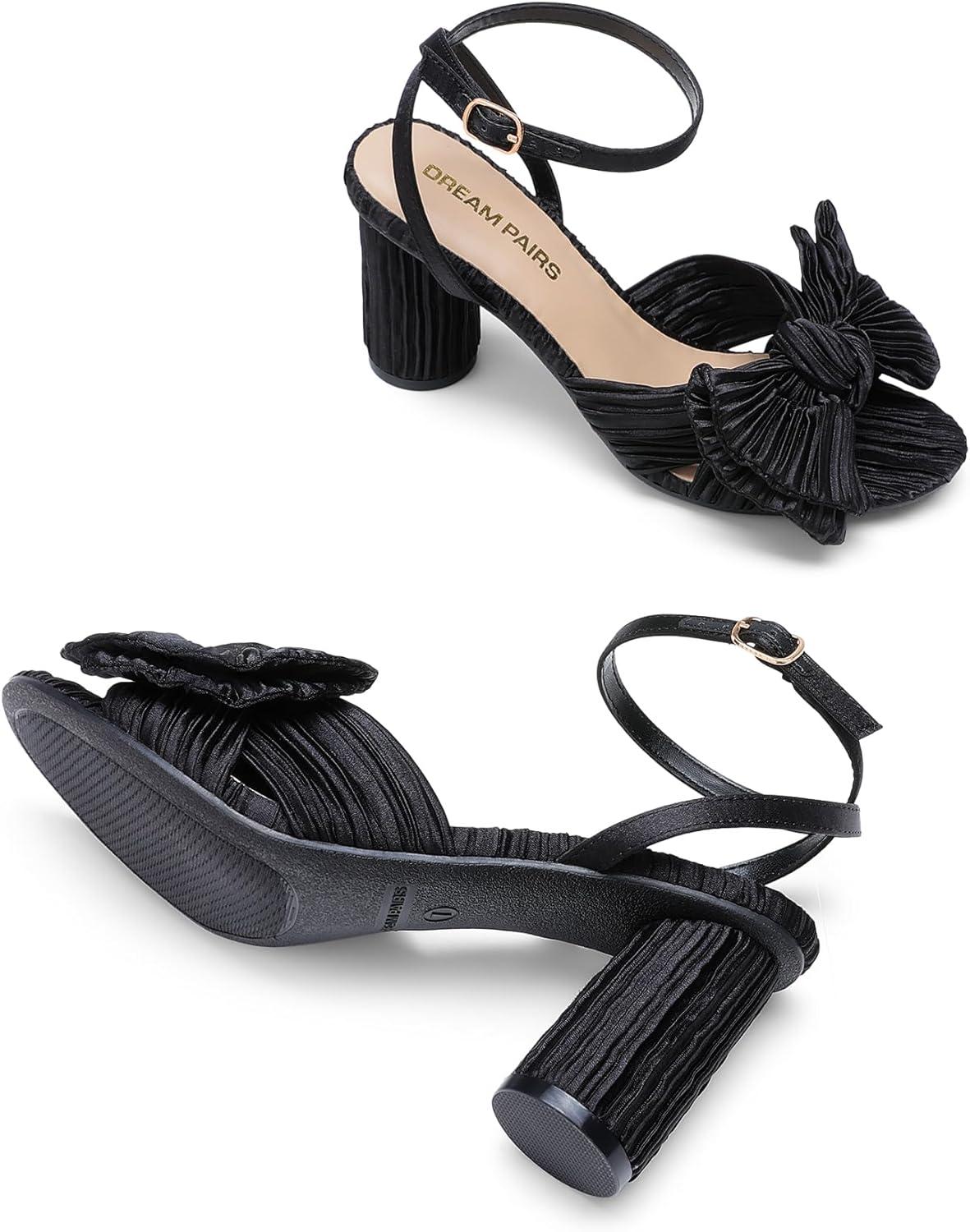 imageDREAM PAIRS Womens Bow Knot Heeled Sandals Low Chunky Heels Open Toe Ankle Strap Slingback Dress Shoes for Wedding Bridal PartyBlack