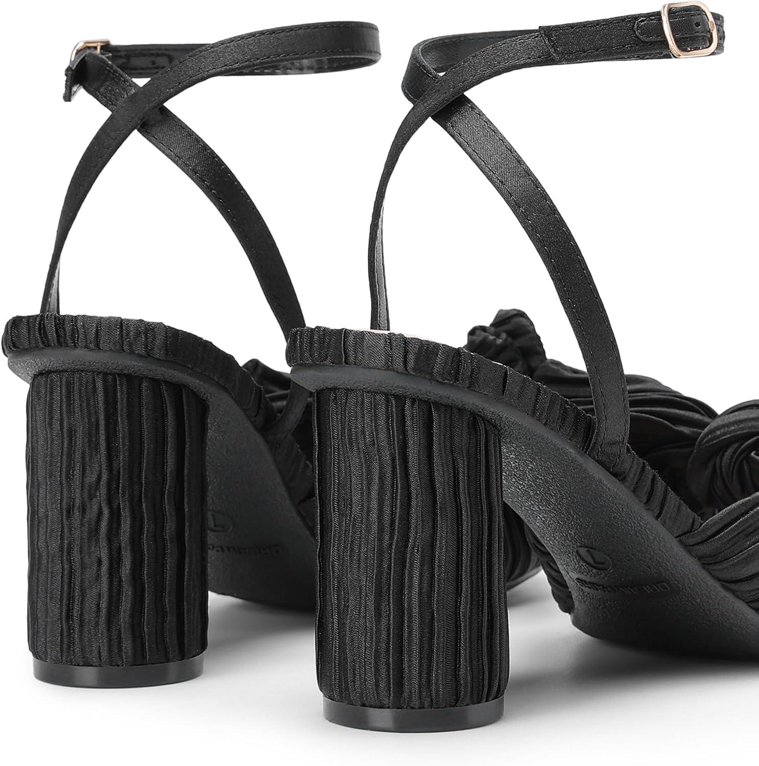 imageDREAM PAIRS Womens Bow Knot Heeled Sandals Low Chunky Heels Open Toe Ankle Strap Slingback Dress Shoes for Wedding Bridal PartyBlack