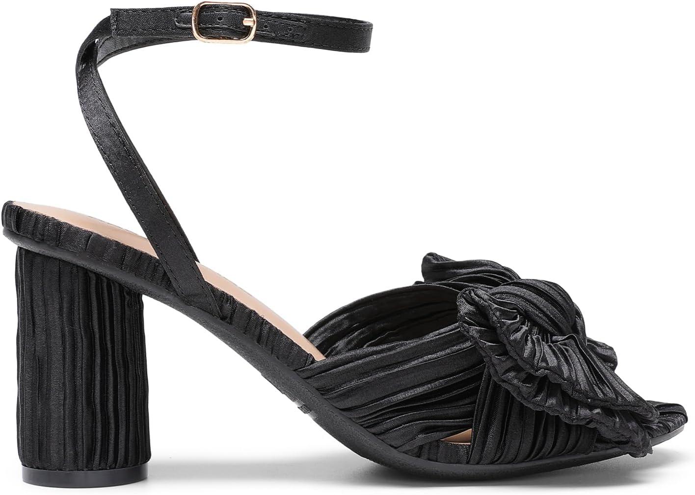 imageDREAM PAIRS Womens Bow Knot Heeled Sandals Low Chunky Heels Open Toe Ankle Strap Slingback Dress Shoes for Wedding Bridal PartyBlack