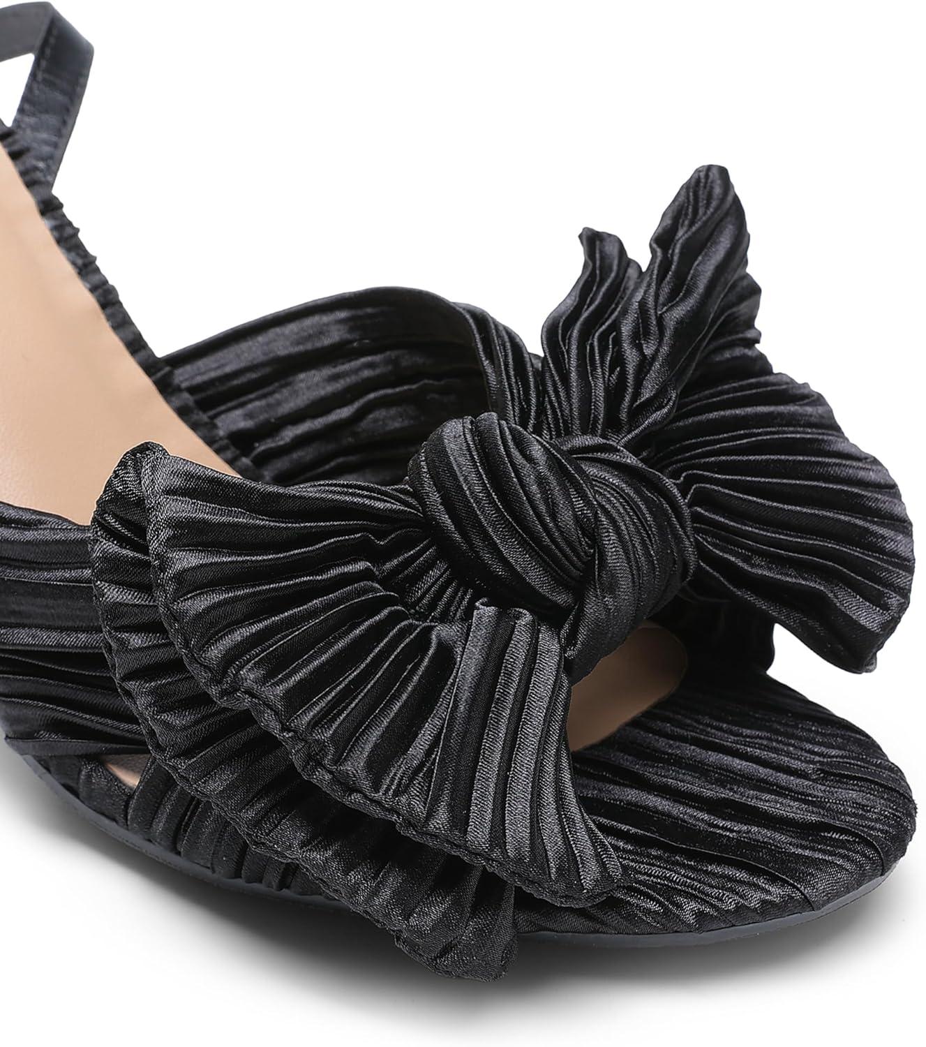 imageDREAM PAIRS Womens Bow Knot Heeled Sandals Low Chunky Heels Open Toe Ankle Strap Slingback Dress Shoes for Wedding Bridal PartyBlack