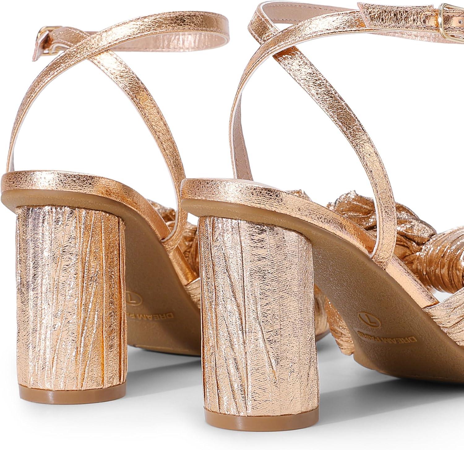 imageDREAM PAIRS Womens Bow Knot Heeled Sandals Low Chunky Heels Open Toe Ankle Strap Slingback Dress Shoes for Wedding Bridal PartyChampagne