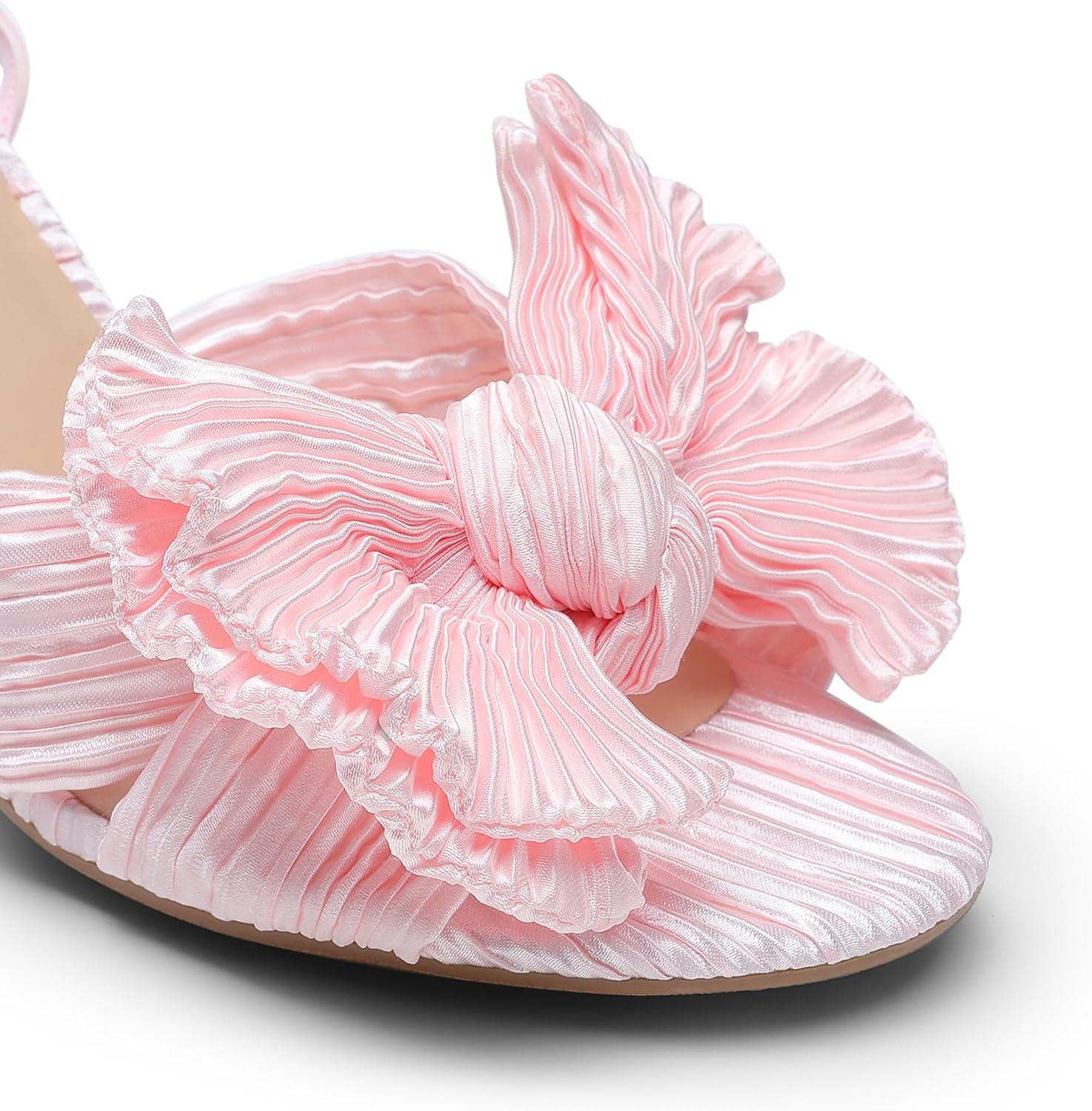 imageDREAM PAIRS Womens Bow Knot Heeled Sandals Low Chunky Heels Open Toe Ankle Strap Slingback Dress Shoes for Wedding Bridal PartyPink