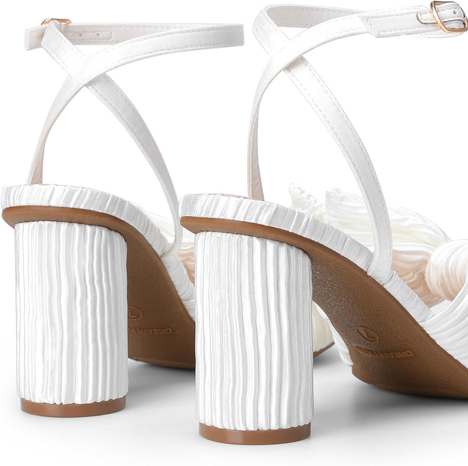 imageDREAM PAIRS Womens Bow Knot Heeled Sandals Low Chunky Heels Open Toe Ankle Strap Slingback Dress Shoes for Wedding Bridal PartyWhite