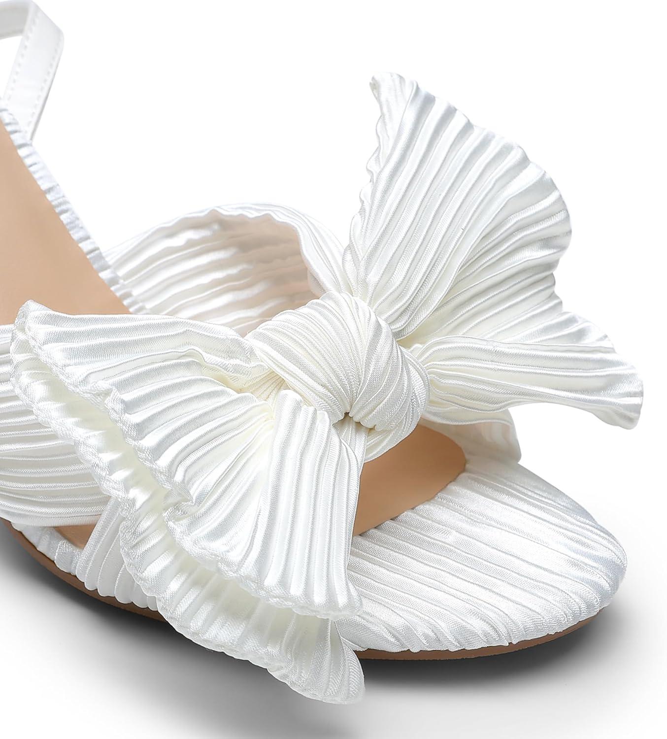 imageDREAM PAIRS Womens Bow Knot Heeled Sandals Low Chunky Heels Open Toe Ankle Strap Slingback Dress Shoes for Wedding Bridal PartyWhite