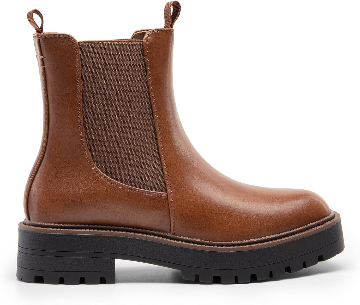 imageDREAM PAIRS Womens Chelsea Ankle Boots Square Toe Fashion Low Heel Lug Sole Platform Fall Booties ShoesBrownpu