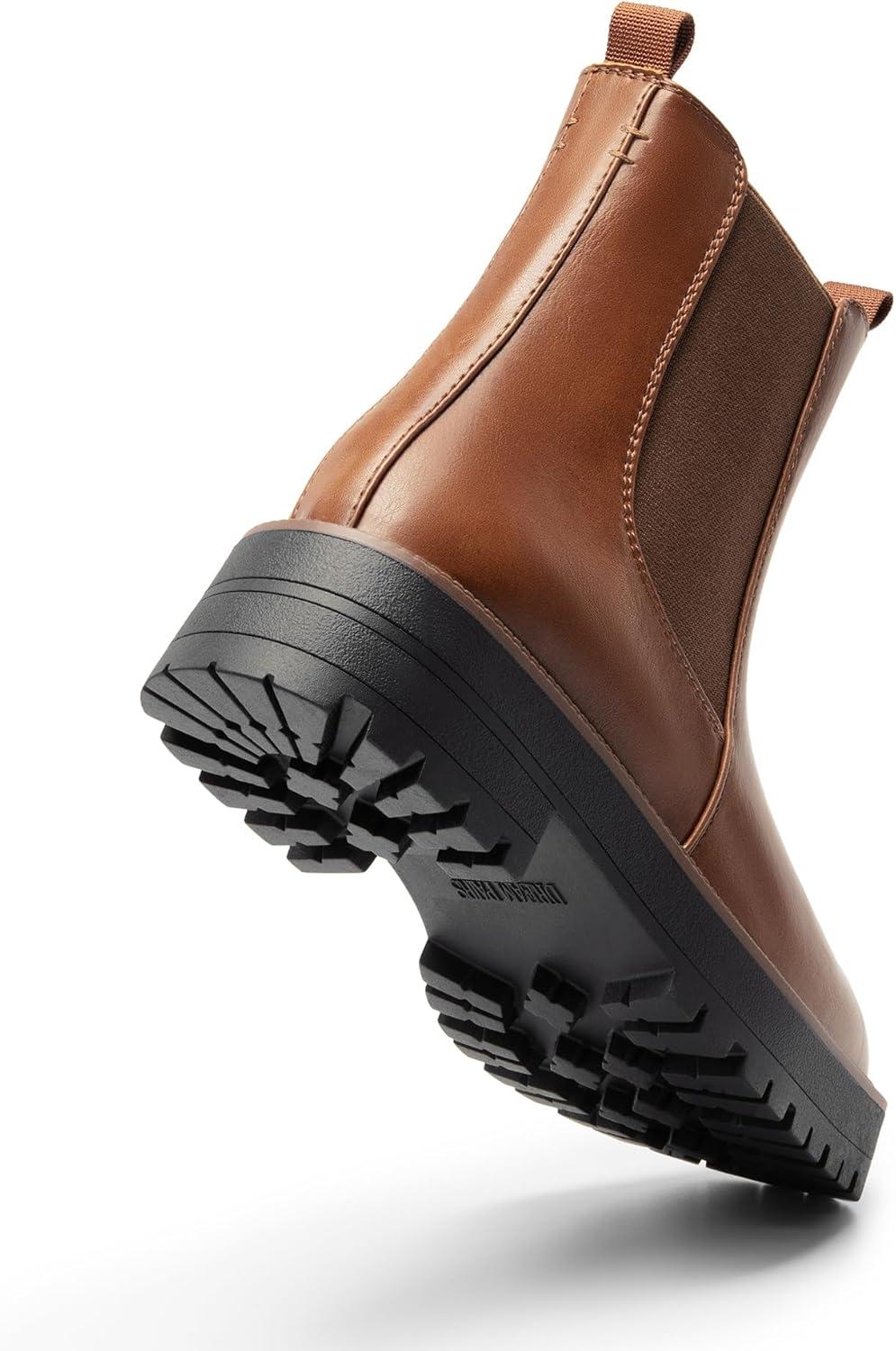 imageDREAM PAIRS Womens Chelsea Ankle Boots Square Toe Fashion Low Heel Lug Sole Platform Fall Booties ShoesBrownpu