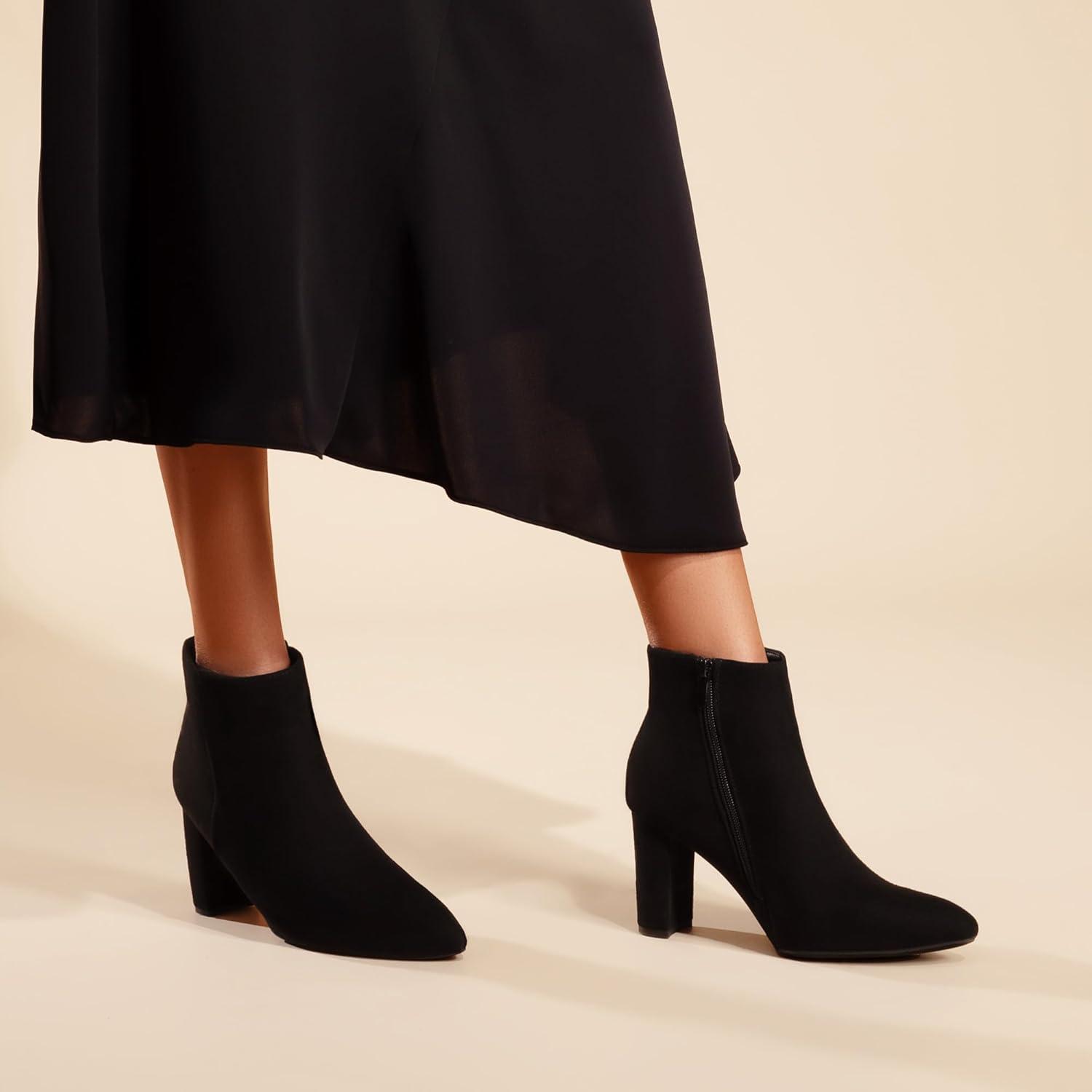 imageDREAM PAIRS Womens Chunky Heel Ankle Booties Pointed Toe Short BootsBlack