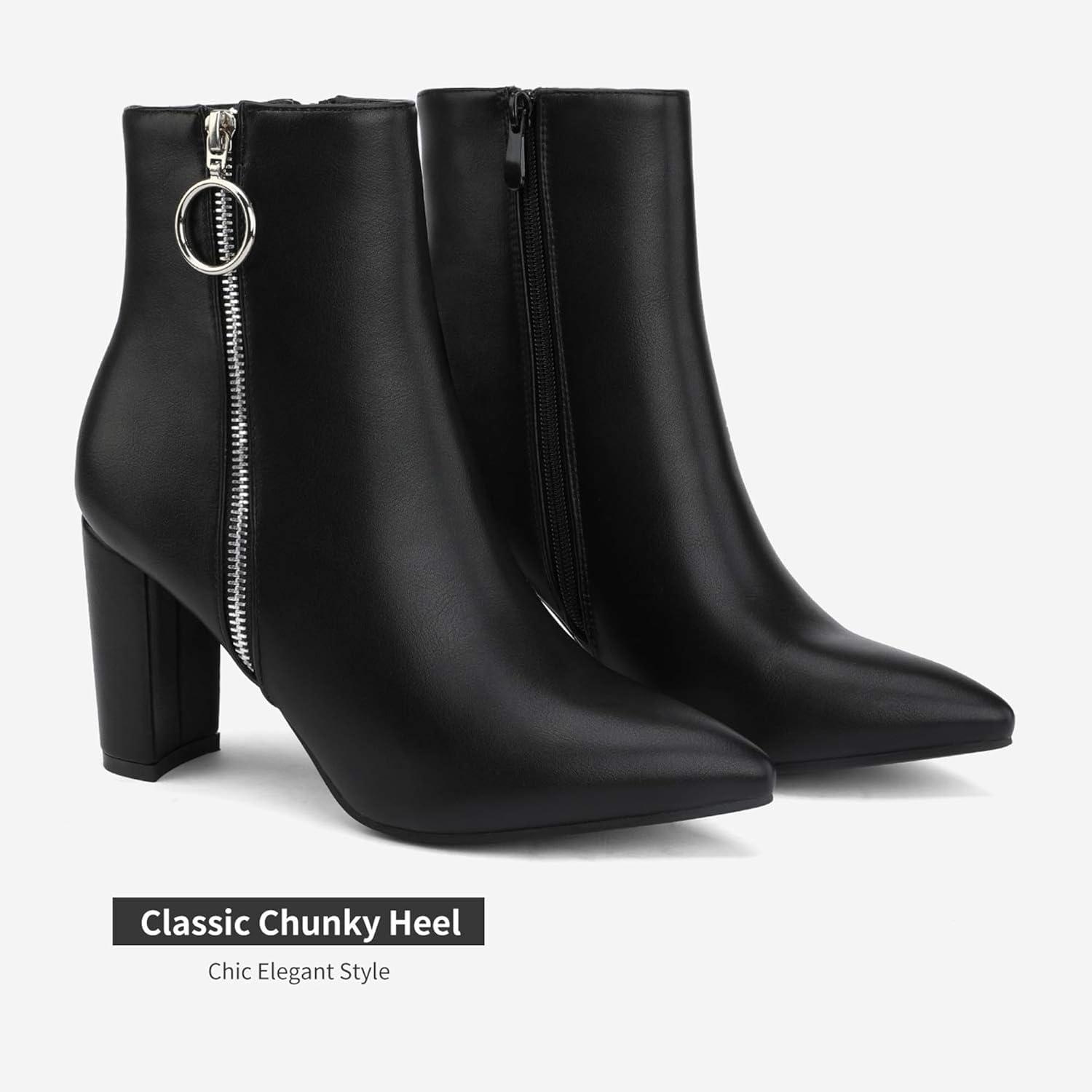 imageDREAM PAIRS Womens Chunky Heel Ankle Booties Pointed Toe Short BootsBlackPu3