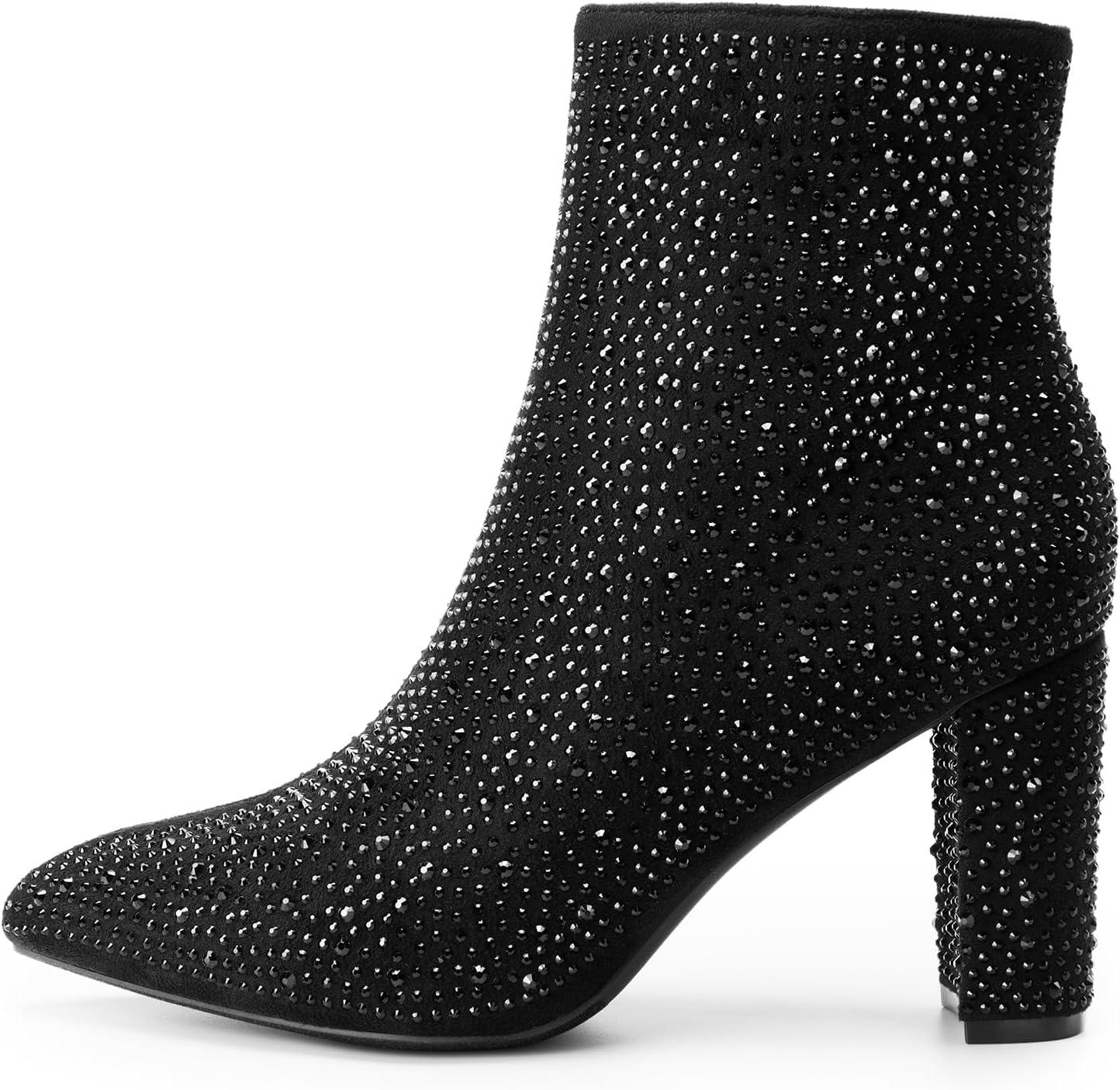 imageDREAM PAIRS Womens Chunky Heel Ankle Booties Pointed Toe Short BootsBlackrhinestone