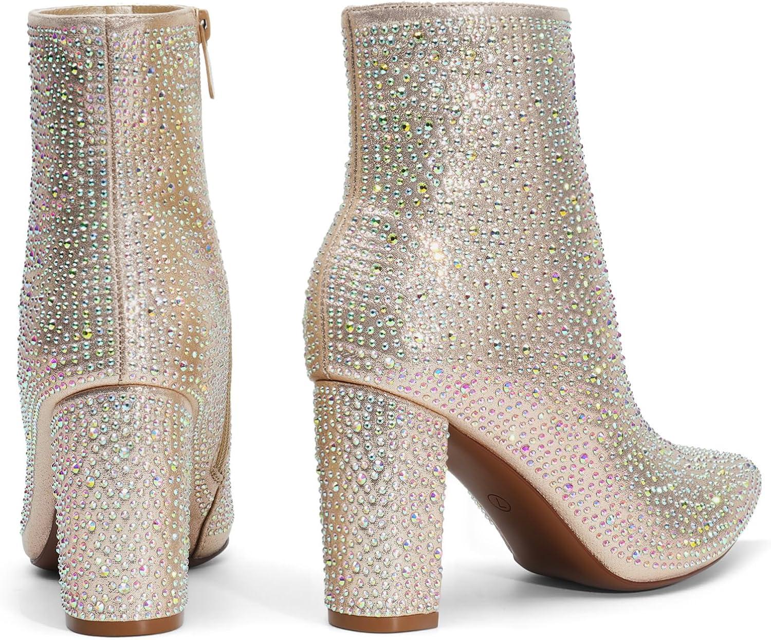 imageDREAM PAIRS Womens Chunky Heel Ankle Booties Pointed Toe Short BootsGold